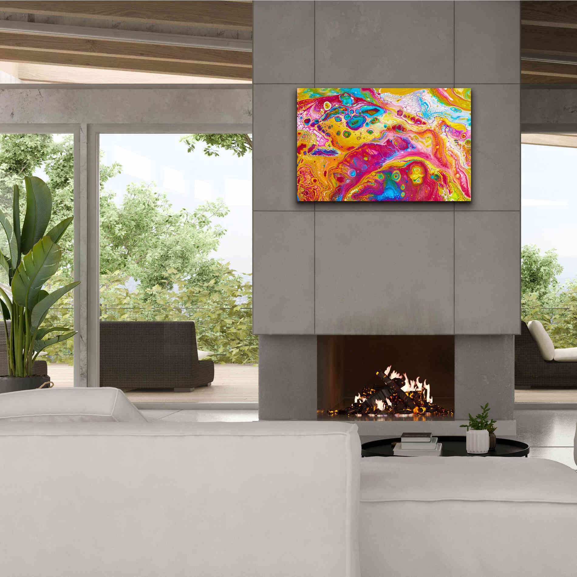 'Liquid Pour Yellow' by Epic Portfolio, Giclee Canvas Wall Art,40x26