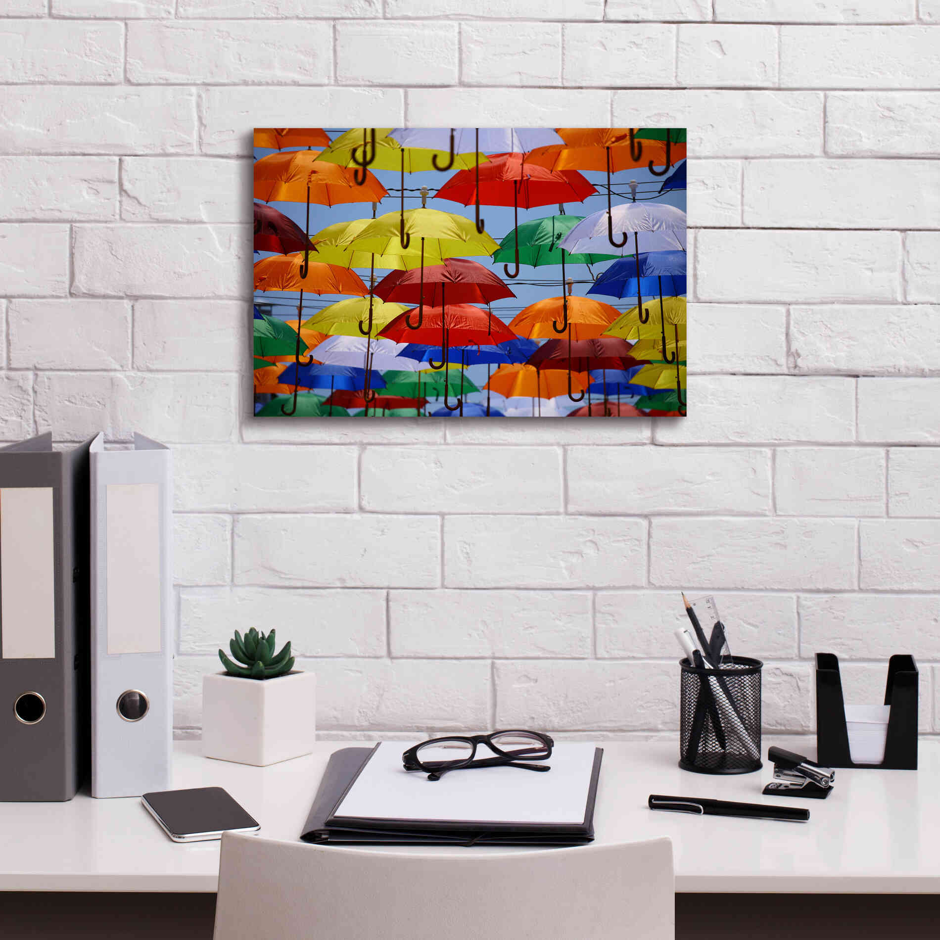 'Raining Umbrellas' by Epic Portfolio, Giclee Canvas Wall Art,18x12