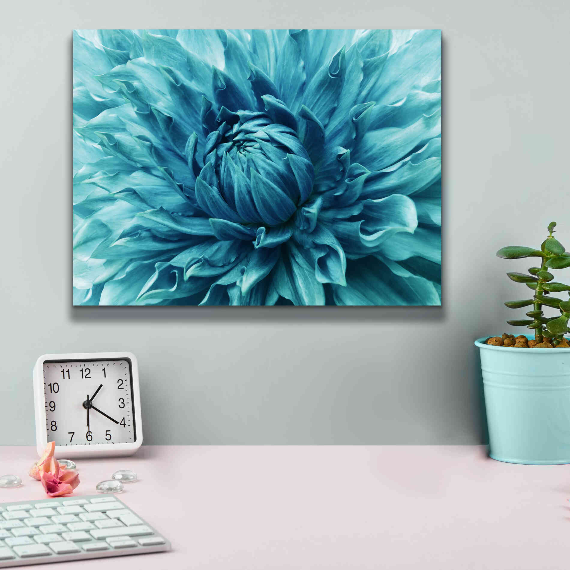 'Turquoise Dahlia' by Epic Portfolio, Giclee Canvas Wall Art,16x12