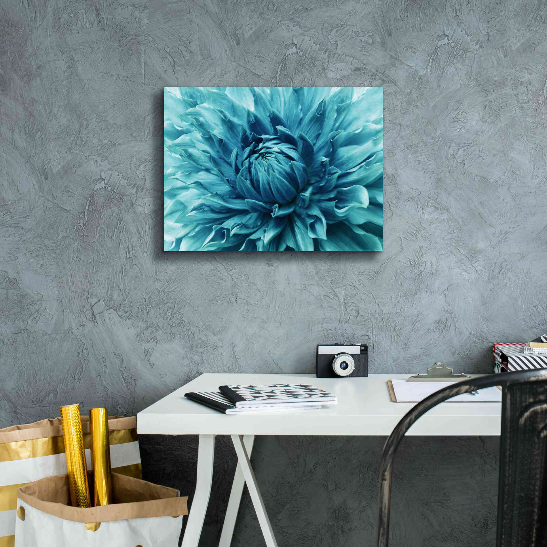 'Turquoise Dahlia' by Epic Portfolio, Giclee Canvas Wall Art,16x12