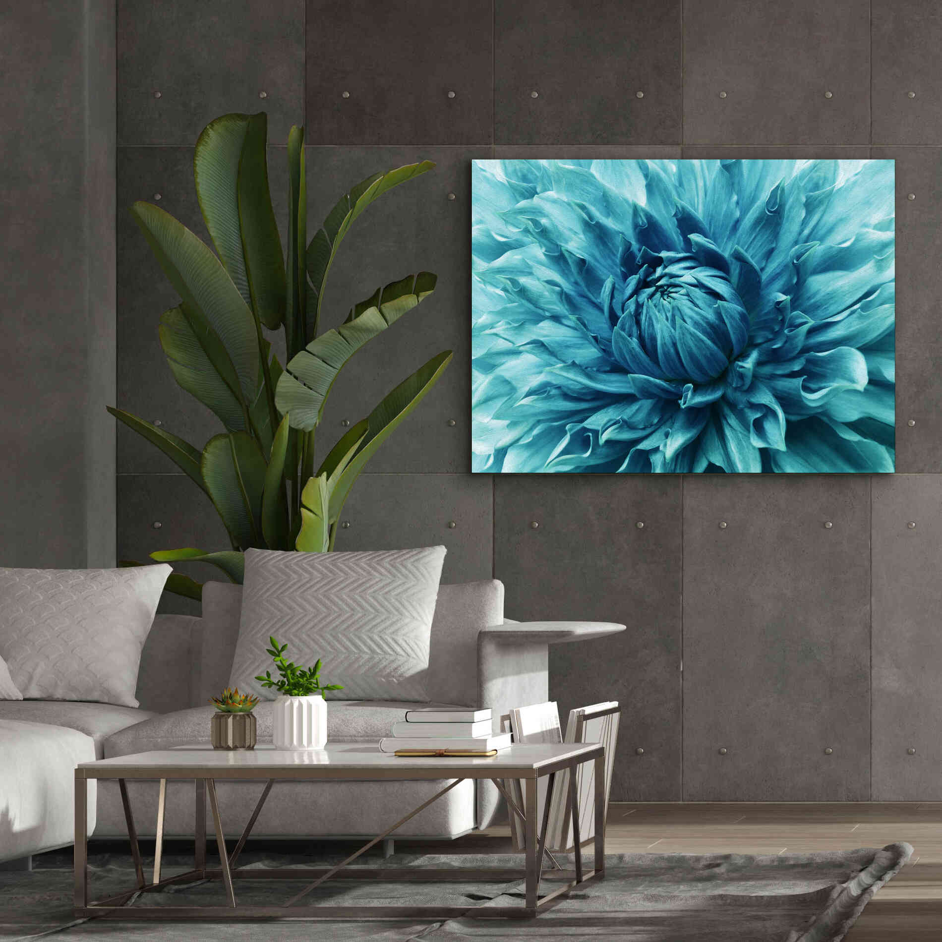'Turquoise Dahlia' by Epic Portfolio, Giclee Canvas Wall Art,54x40