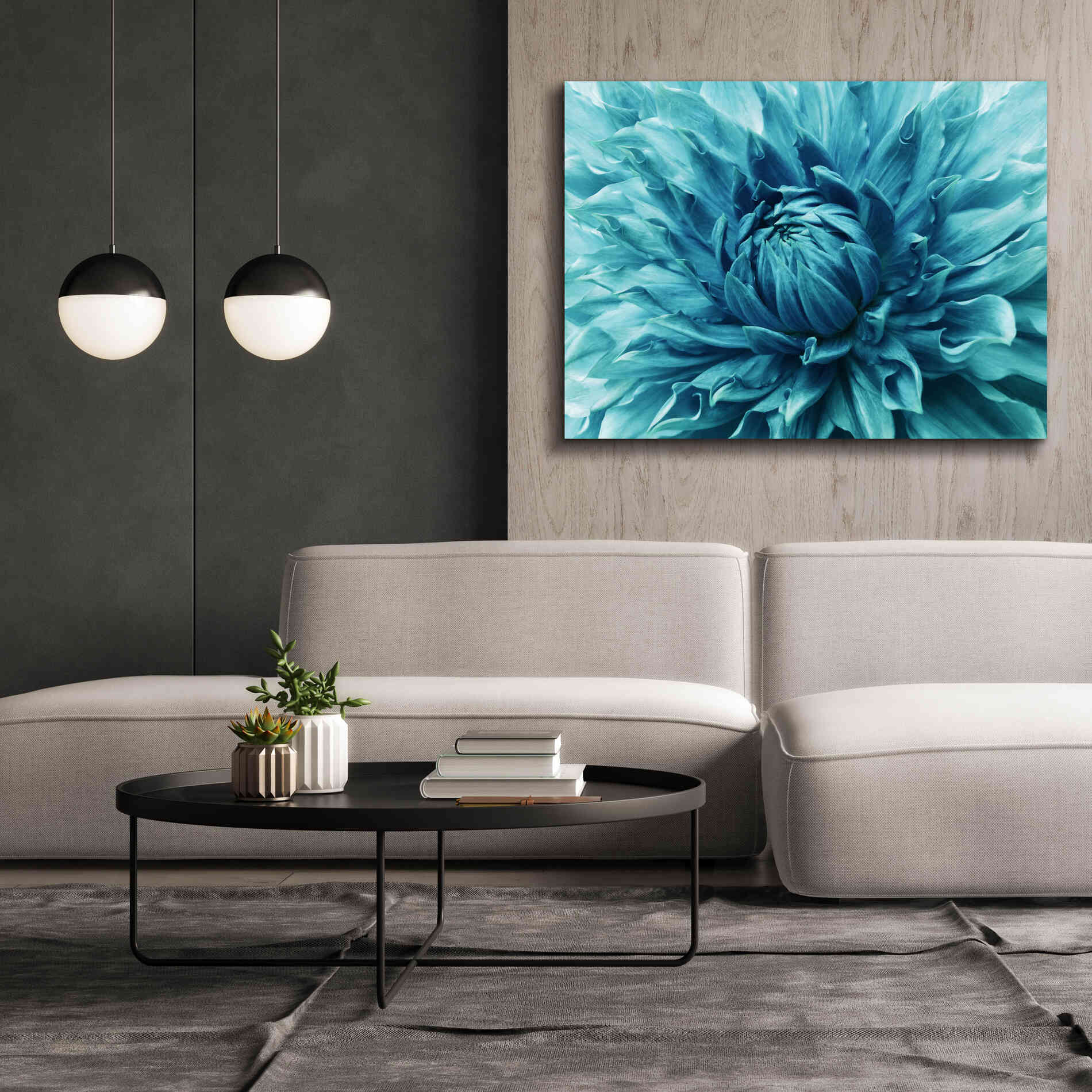 'Turquoise Dahlia' by Epic Portfolio, Giclee Canvas Wall Art,54x40