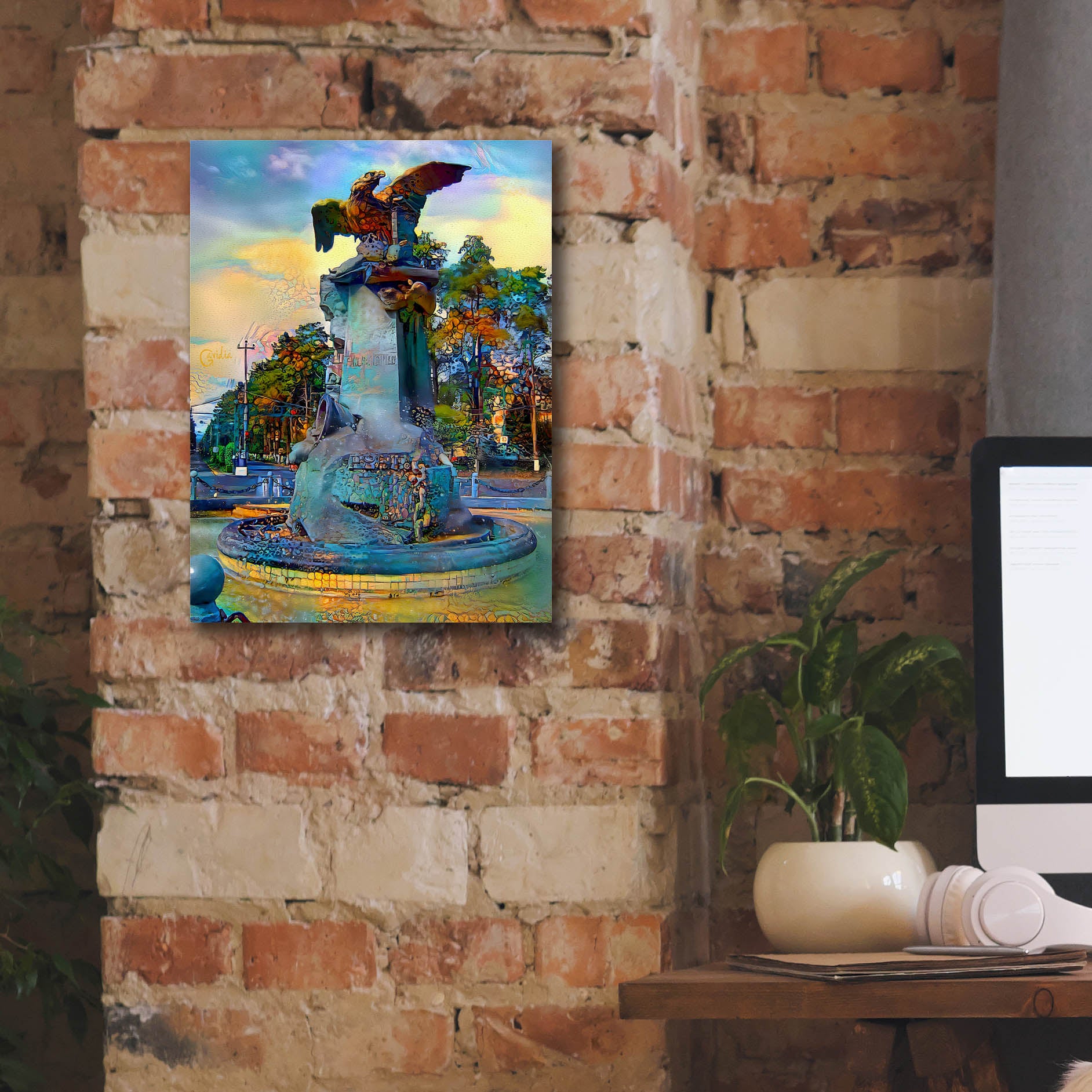 'Toluca Mexio Fountain Eagle Firmado' by Pedro Gavidia, Canvas Wall Art,12 x 16