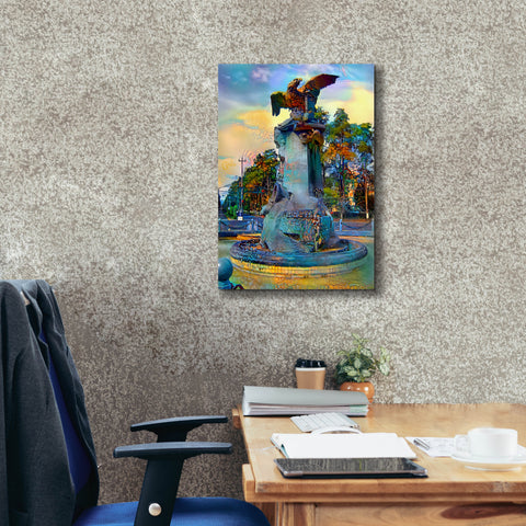 Image of 'Toluca Mexio Fountain Eagle Firmado' by Pedro Gavidia, Canvas Wall Art,18 x 26