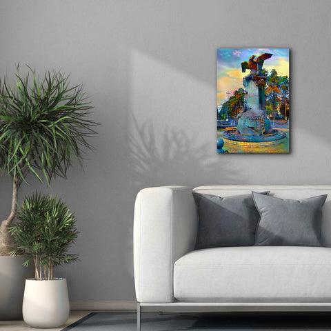 Image of 'Toluca Mexio Fountain Eagle Firmado' by Pedro Gavidia, Canvas Wall Art,18 x 26