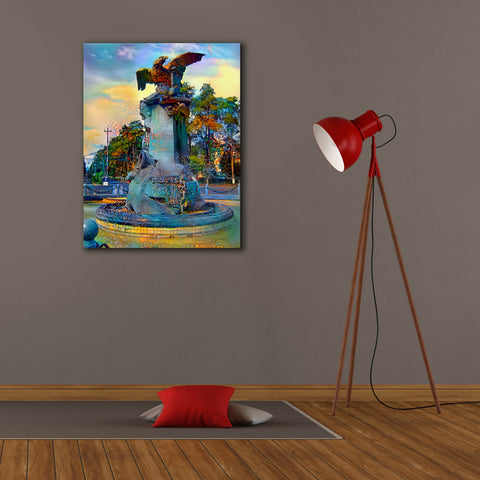 Image of 'Toluca Mexio Fountain Eagle Firmado' by Pedro Gavidia, Canvas Wall Art,26 x 34