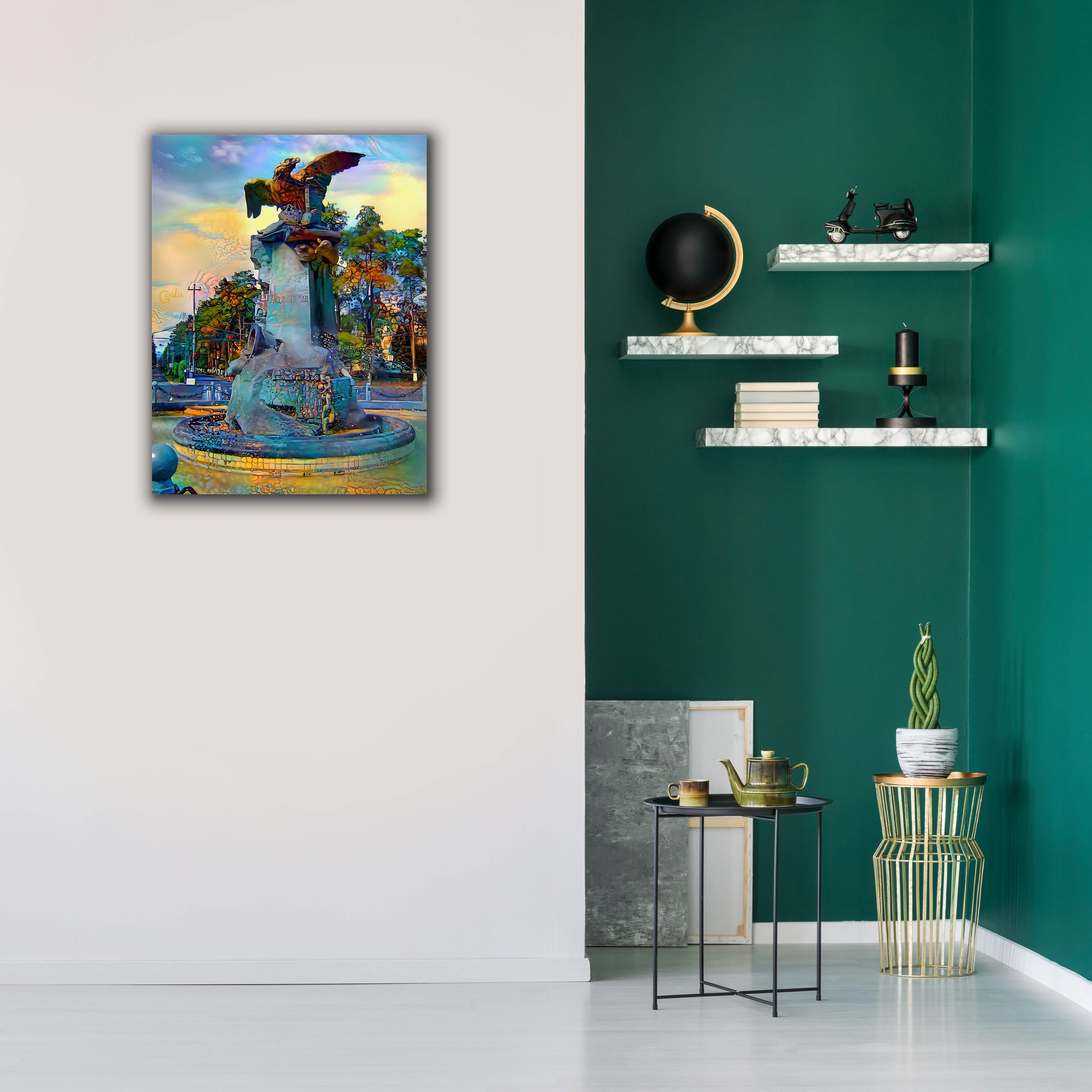 'Toluca Mexio Fountain Eagle Firmado' by Pedro Gavidia, Canvas Wall Art,26 x 34