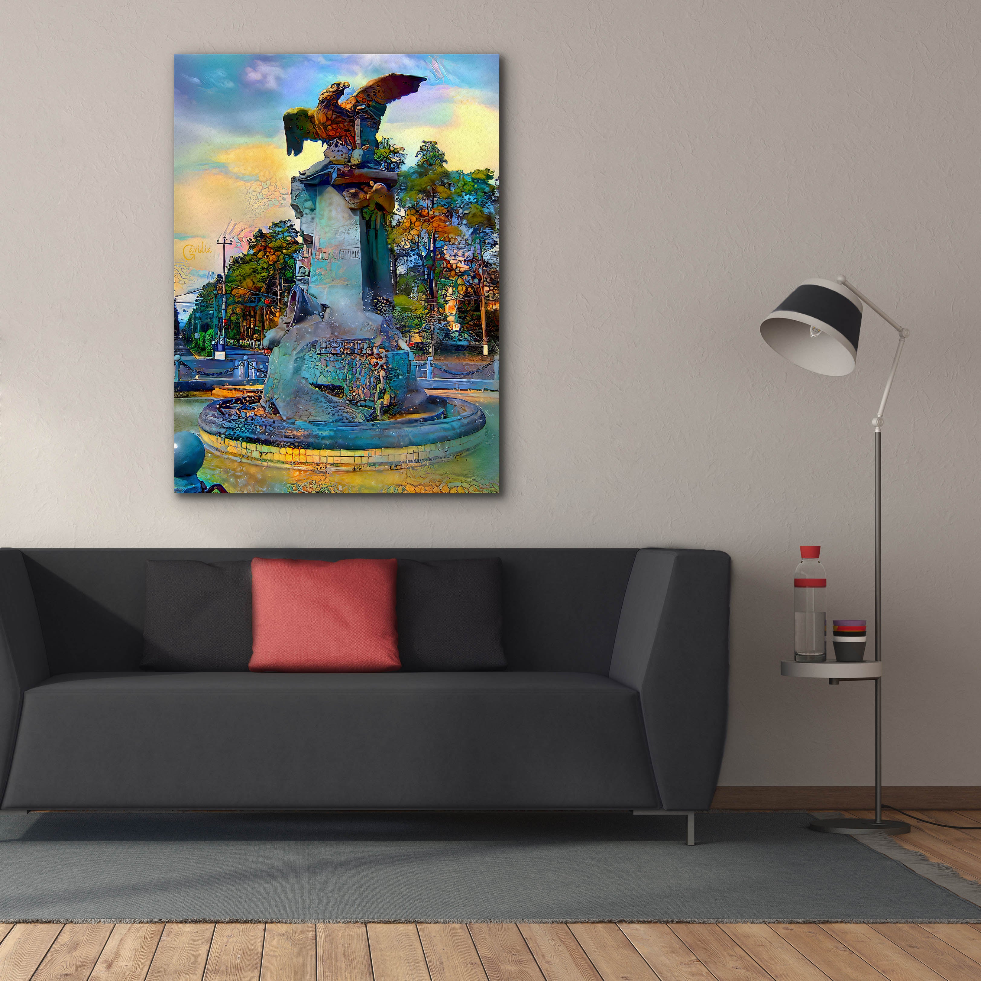 'Toluca Mexio Fountain Eagle Firmado' by Pedro Gavidia, Canvas Wall Art,40 x 54