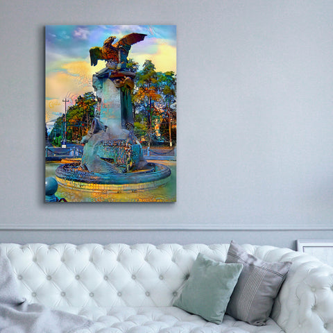 Image of 'Toluca Mexio Fountain Eagle Firmado' by Pedro Gavidia, Canvas Wall Art,40 x 54