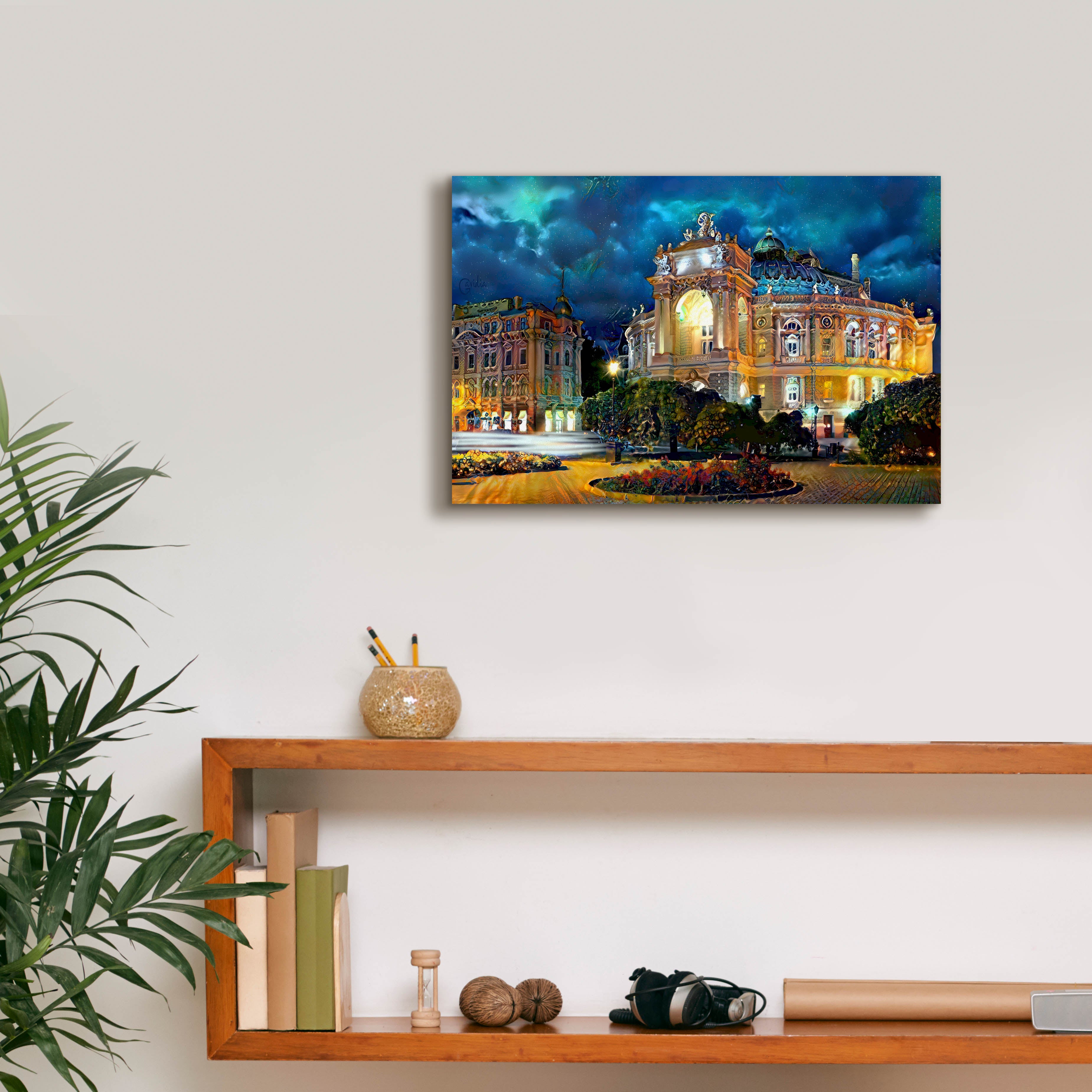 'Odessa Ukraine Opera and Ballet Theater Night' by Pedro Gavidia, Canvas Wall Art,18 x 12