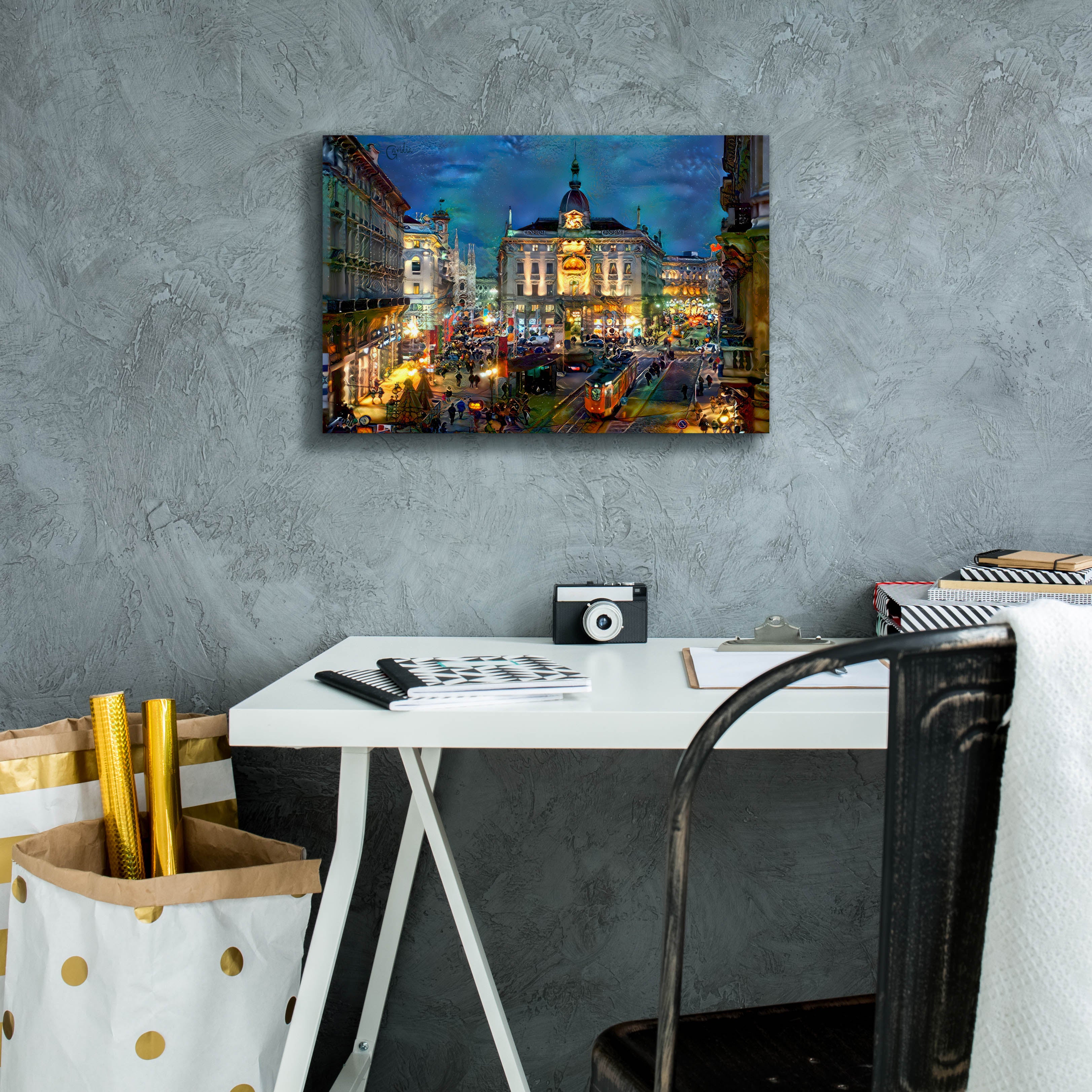 'Milan Italy Piazza Cardusio Night' by Pedro Gavidia, Canvas Wall Art,18 x 12