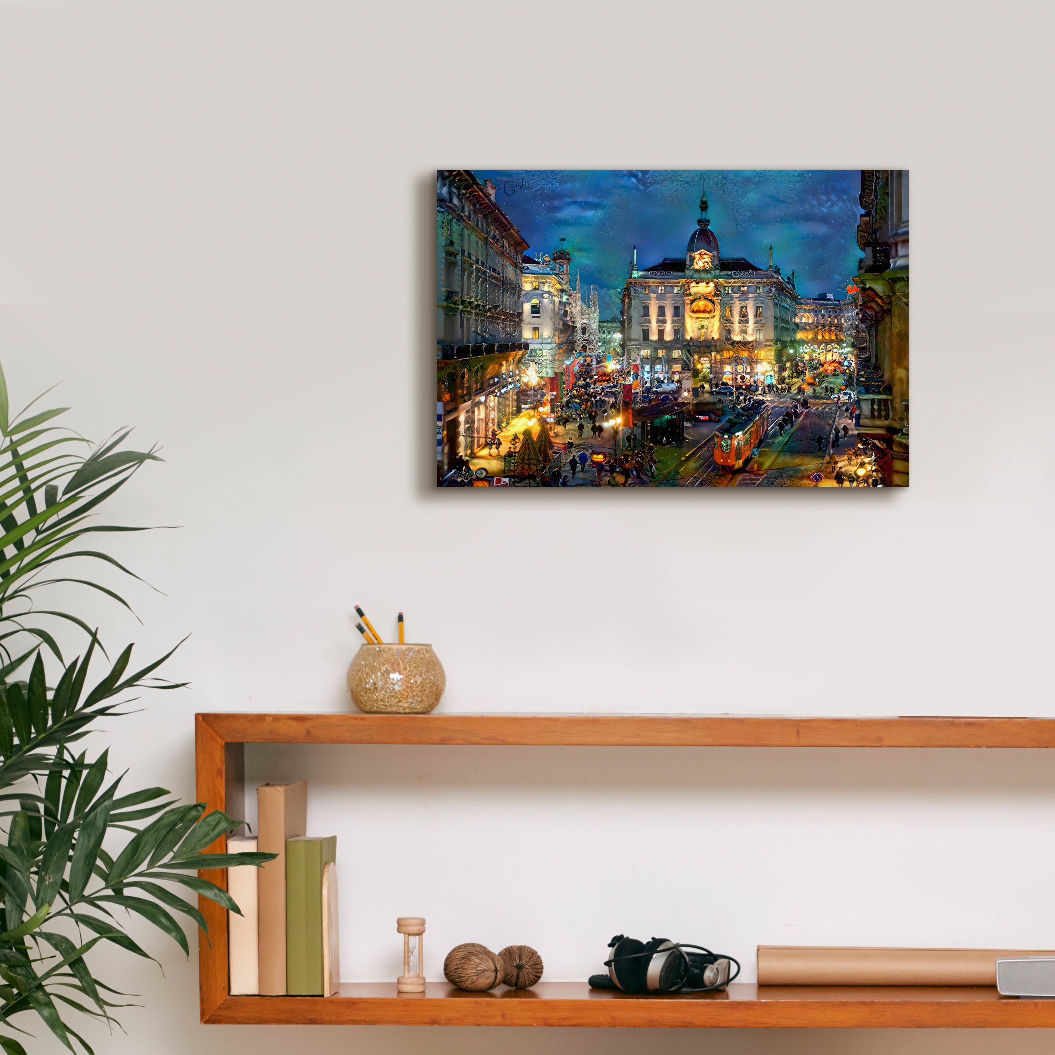 'Milan Italy Piazza Cardusio Night' by Pedro Gavidia, Canvas Wall Art,18 x 12