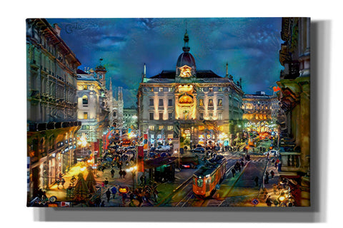 Image of 'Milan Italy Piazza Cardusio Night' by Pedro Gavidia, Canvas Wall Art