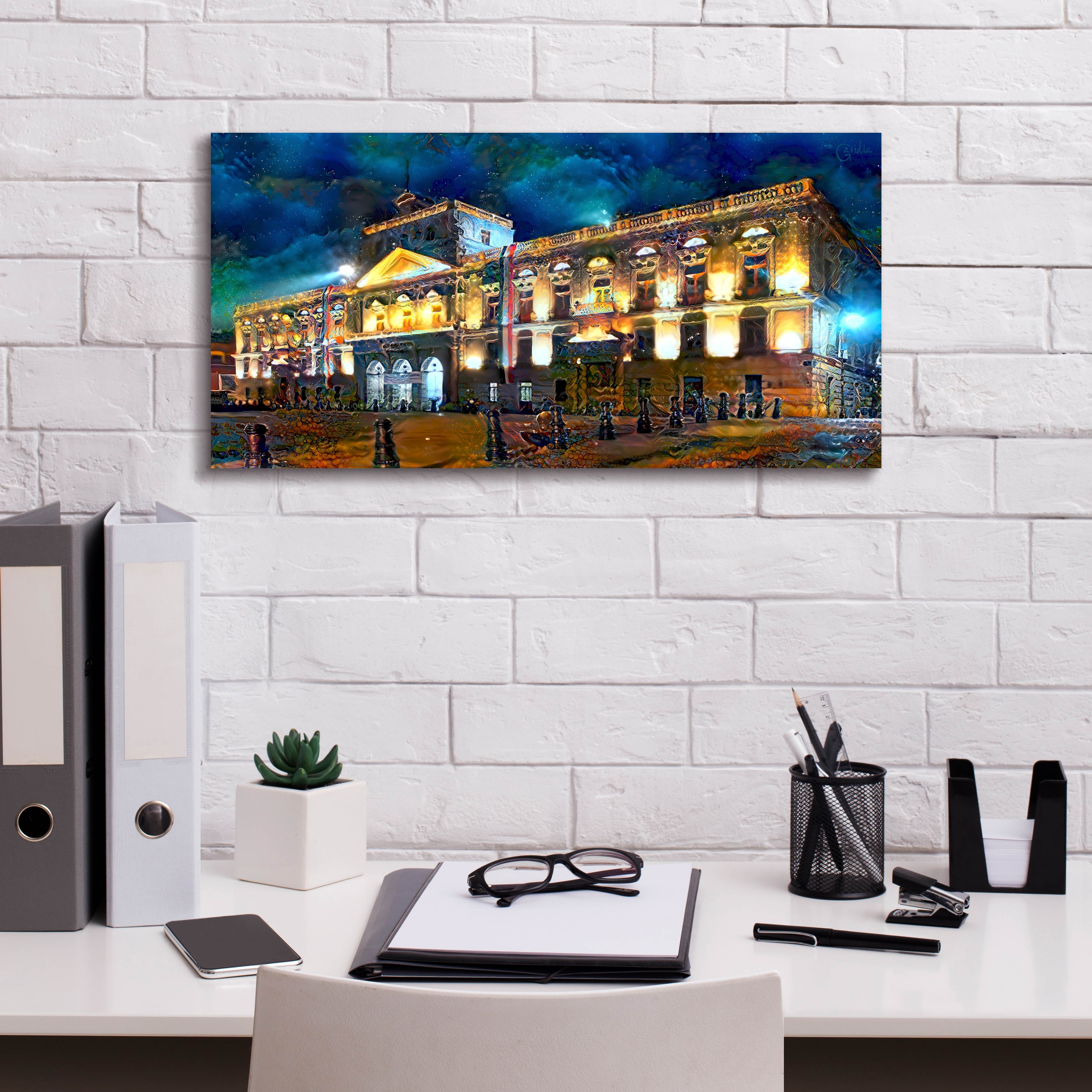 'Mexico City Palace of Mines Night' by Pedro Gavidia, Canvas Wall Art,24 x 12