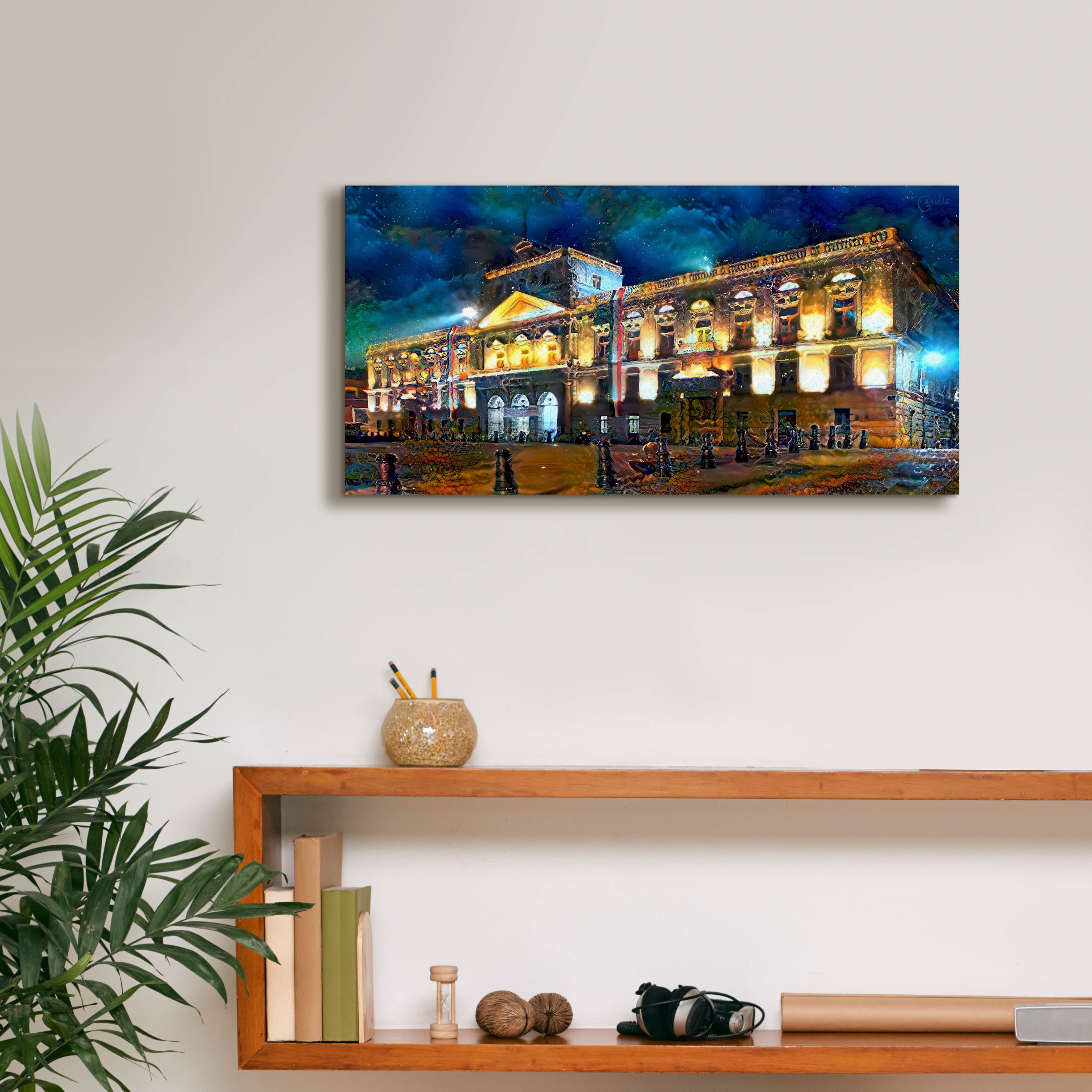 'Mexico City Palace of Mines Night' by Pedro Gavidia, Canvas Wall Art,24 x 12