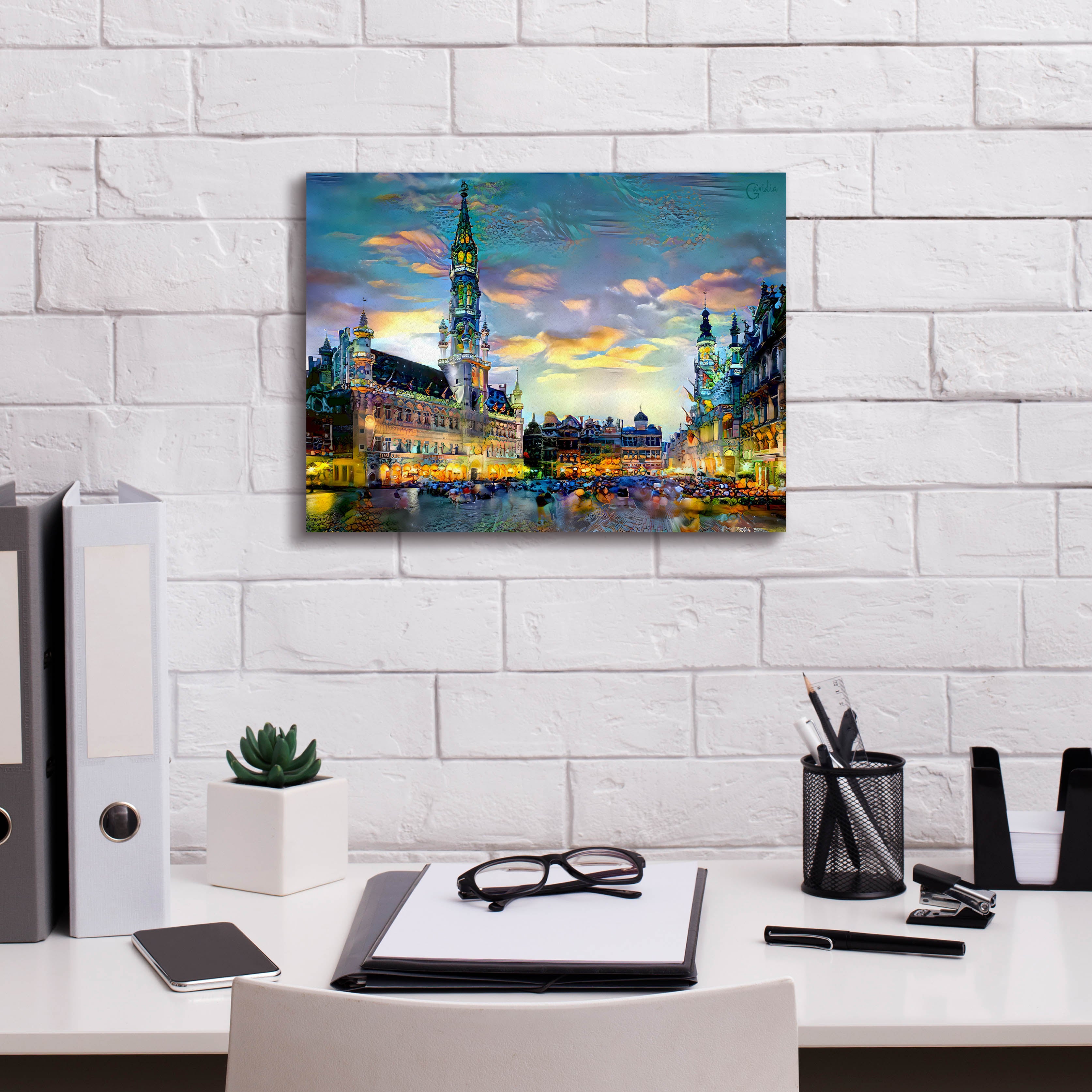 'Brussels Belgium Night' by Pedro Gavidia, Canvas Wall Art,16 x 12