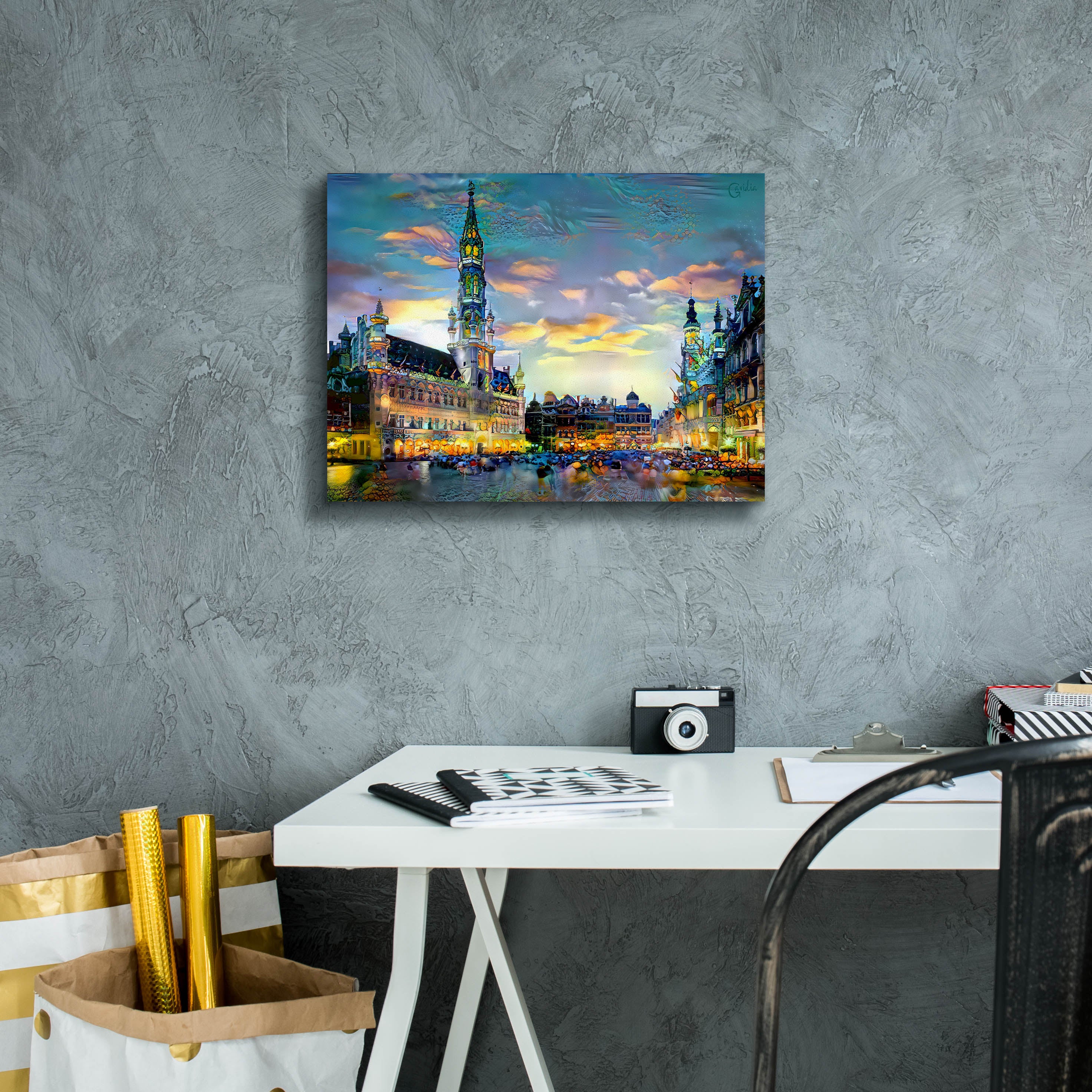 'Brussels Belgium Night' by Pedro Gavidia, Canvas Wall Art,16 x 12
