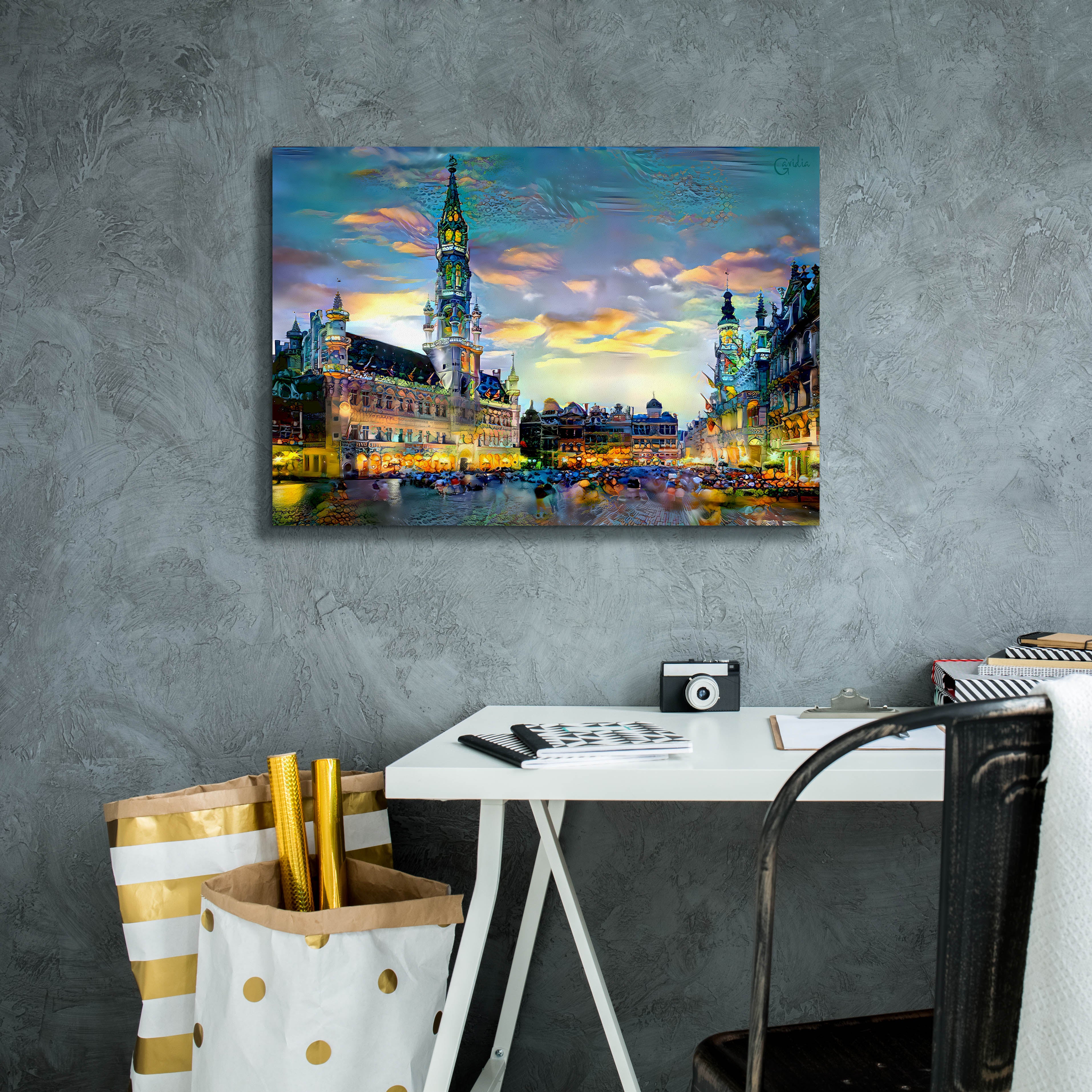 'Brussels Belgium Night' by Pedro Gavidia, Canvas Wall Art,26 x 18