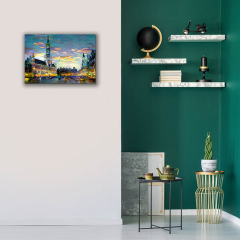 Image of 'Brussels Belgium Night' by Pedro Gavidia, Canvas Wall Art,26 x 18
