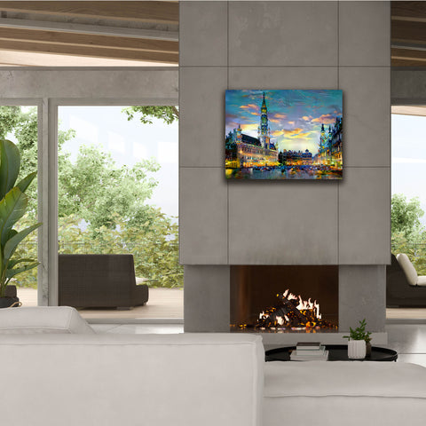 Image of 'Brussels Belgium Night' by Pedro Gavidia, Canvas Wall Art,34 x 26