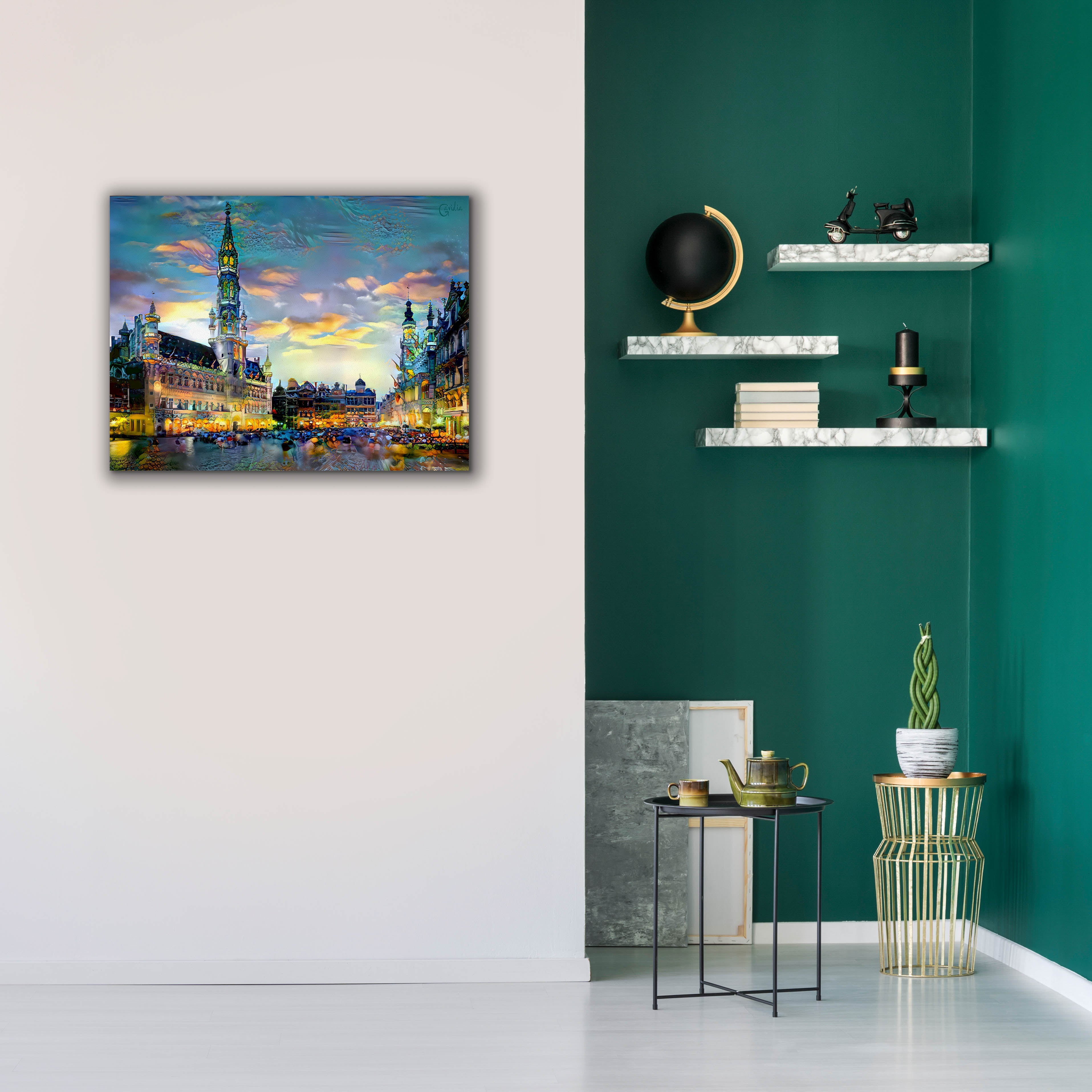 'Brussels Belgium Night' by Pedro Gavidia, Canvas Wall Art,34 x 26