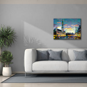 'Brussels Belgium Night' by Pedro Gavidia, Canvas Wall Art,34 x 26