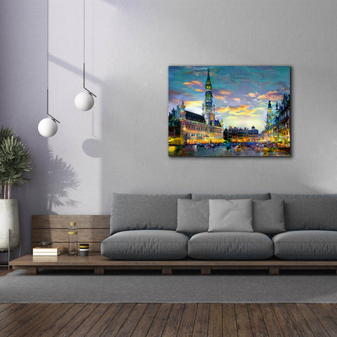 Image of 'Brussels Belgium Night' by Pedro Gavidia, Canvas Wall Art,54 x 40