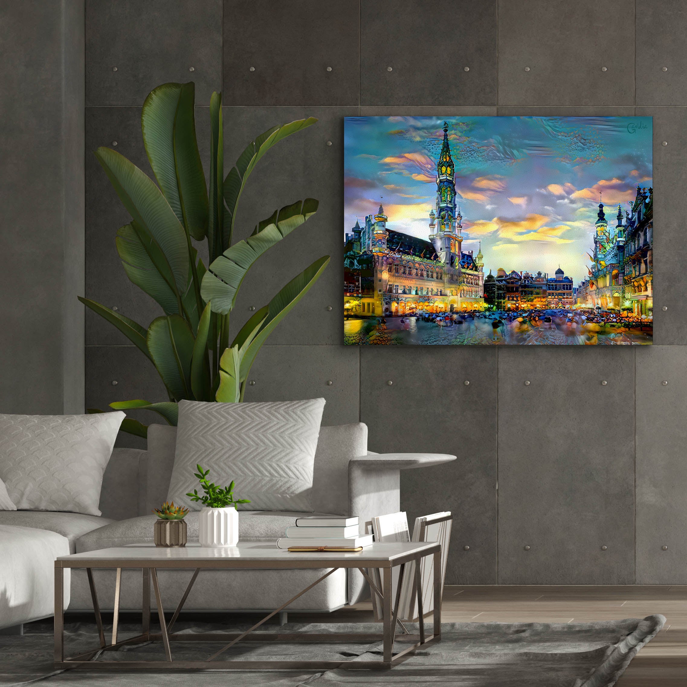 'Brussels Belgium Night' by Pedro Gavidia, Canvas Wall Art,54 x 40
