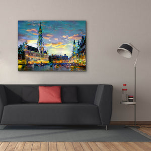 'Brussels Belgium Night' by Pedro Gavidia, Canvas Wall Art,54 x 40