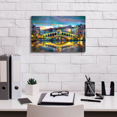 Image of 'Venice Italy Rialto Bridge at night' by Pedro Gavidia, Canvas Wall Art,18 x 12