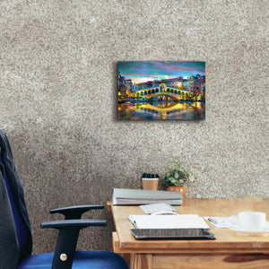 'Venice Italy Rialto Bridge at night' by Pedro Gavidia, Canvas Wall Art,18 x 12