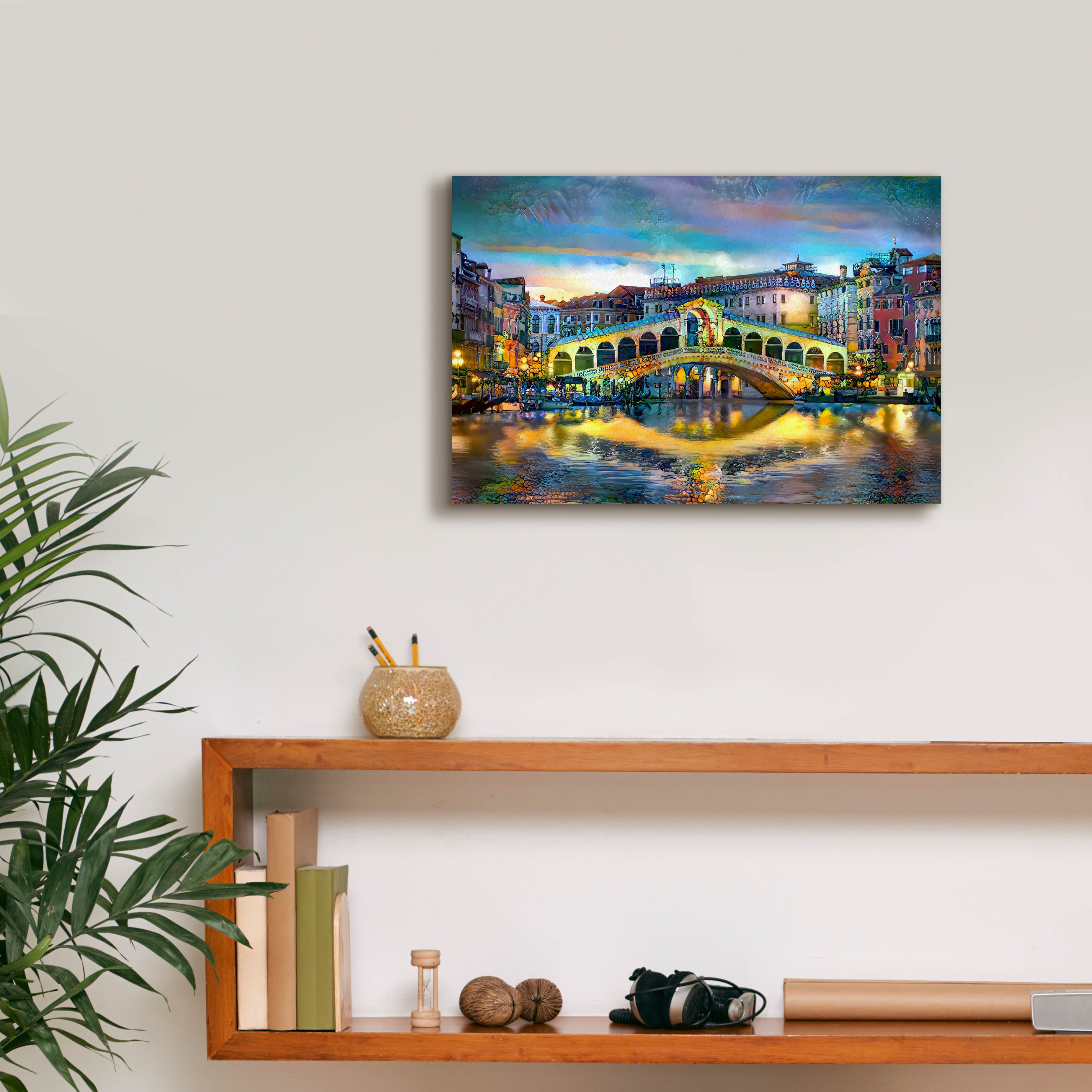 'Venice Italy Rialto Bridge at night' by Pedro Gavidia, Canvas Wall Art,18 x 12