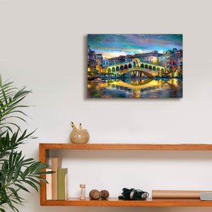 'Venice Italy Rialto Bridge at night' by Pedro Gavidia, Canvas Wall Art,18 x 12