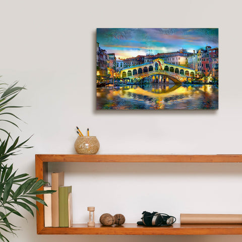 Image of 'Venice Italy Rialto Bridge at night' by Pedro Gavidia, Canvas Wall Art,18 x 12