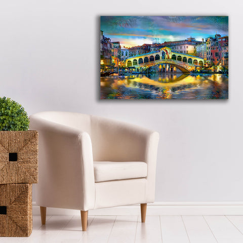 Image of 'Venice Italy Rialto Bridge at night' by Pedro Gavidia, Canvas Wall Art,40 x 26