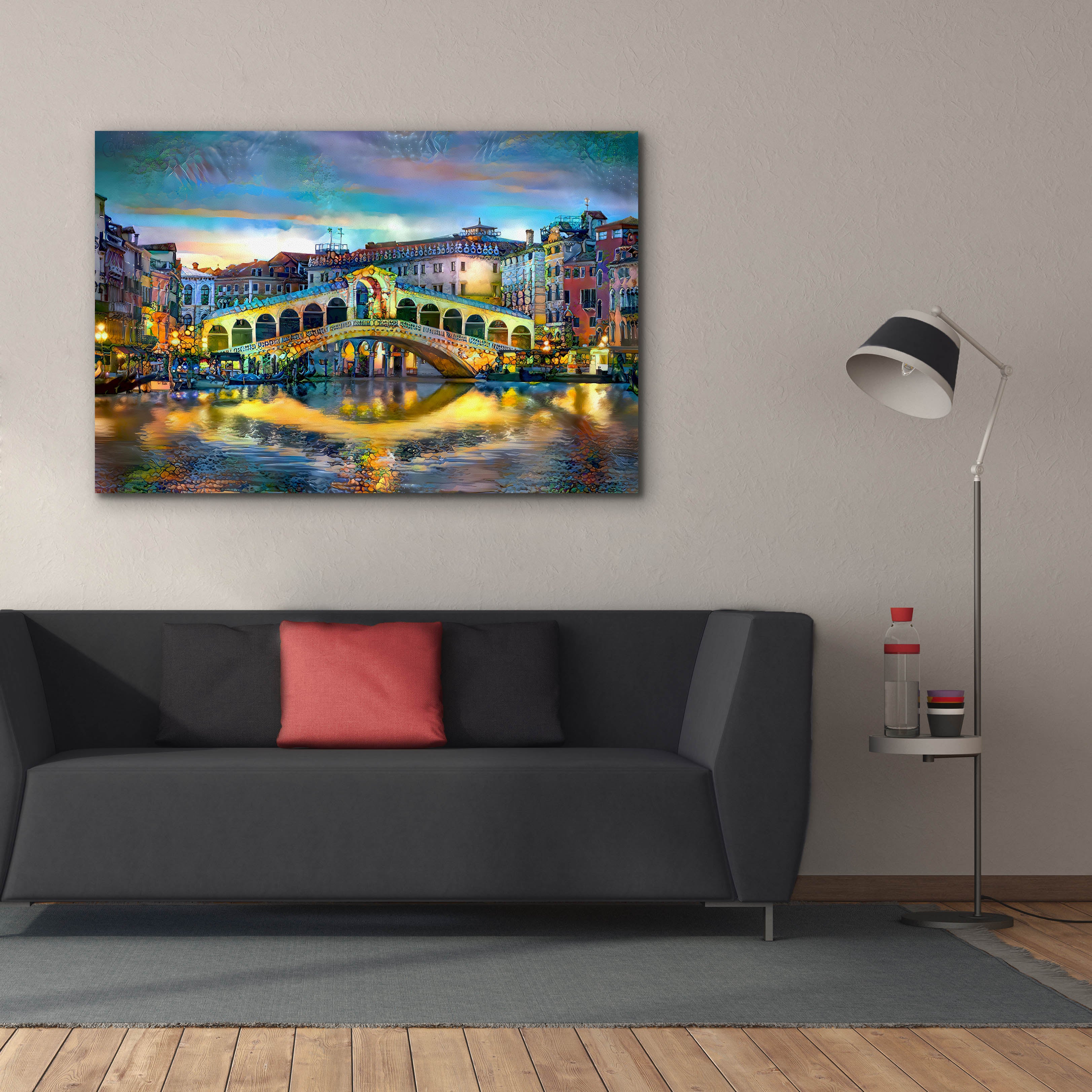 'Venice Italy Rialto Bridge at night' by Pedro Gavidia, Canvas Wall Art,60 x 40