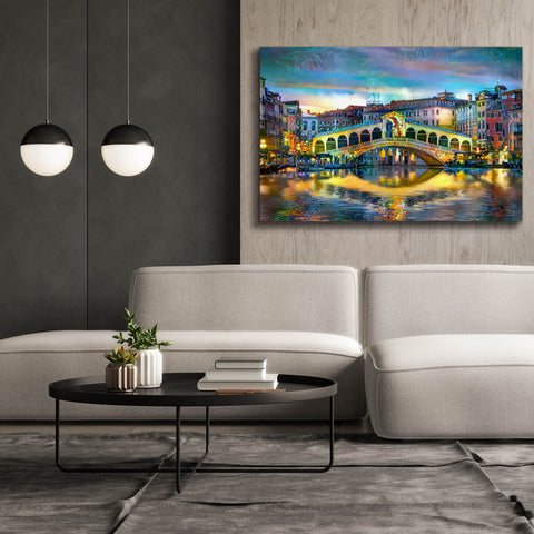 Image of 'Venice Italy Rialto Bridge at night' by Pedro Gavidia, Canvas Wall Art,60 x 40