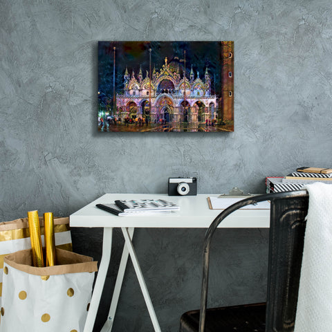 Image of 'Venice Italy Patriarchal Cathedral Basilica of Saint Mark at Night' by Pedro Gavidia, Canvas Wall Art,18 x 12