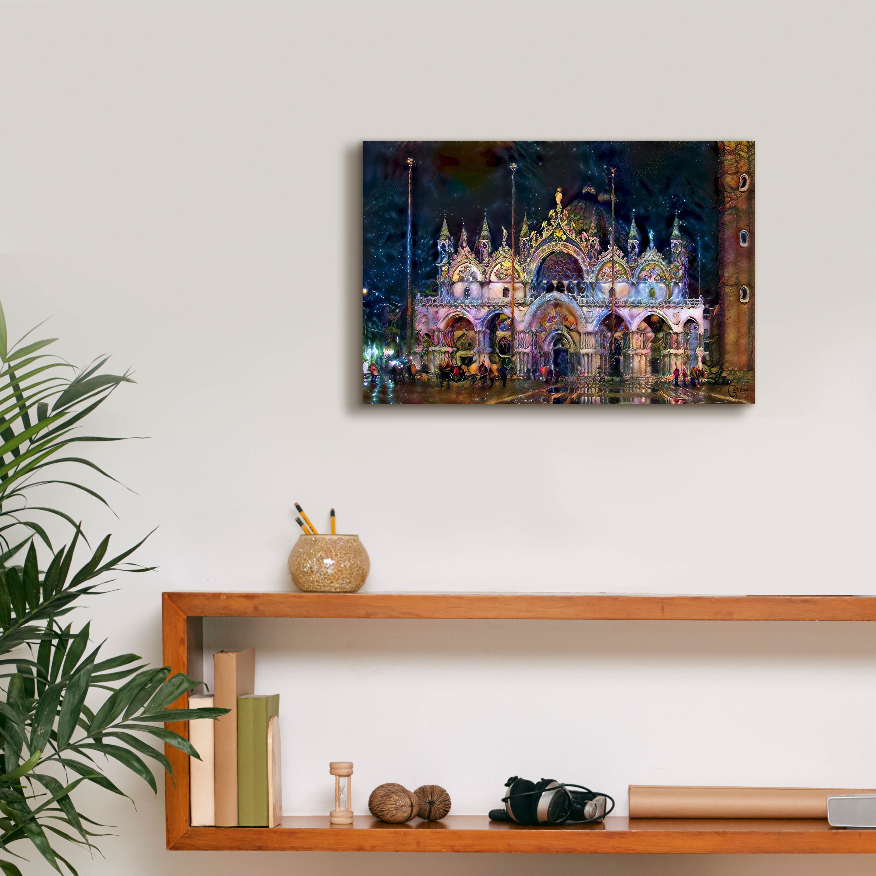 'Venice Italy Patriarchal Cathedral Basilica of Saint Mark at Night' by Pedro Gavidia, Canvas Wall Art,18 x 12