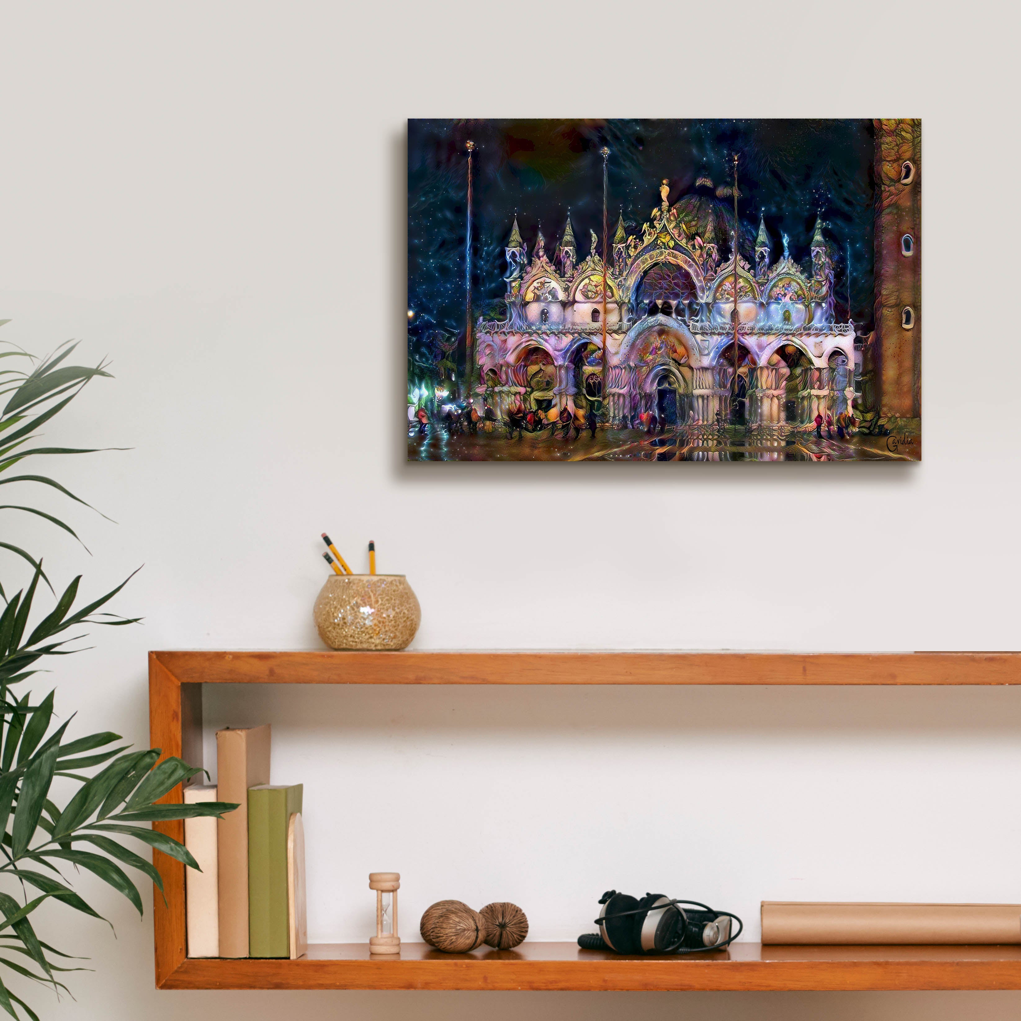 'Venice Italy Patriarchal Cathedral Basilica of Saint Mark at Night' by Pedro Gavidia, Canvas Wall Art,18 x 12
