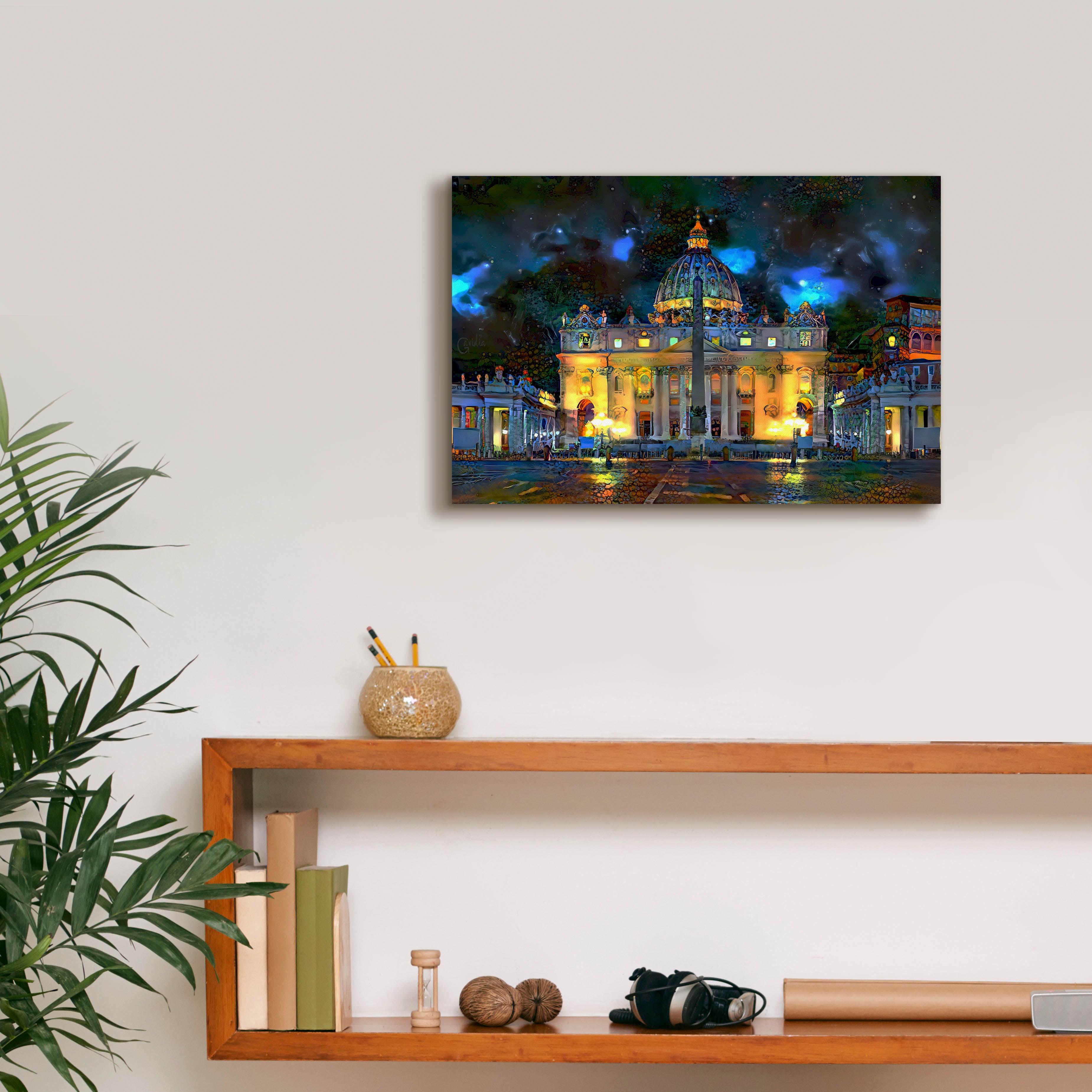 'Vatican City Saint Peter Basilica at night' by Pedro Gavidia, Canvas Wall Art,18 x 12