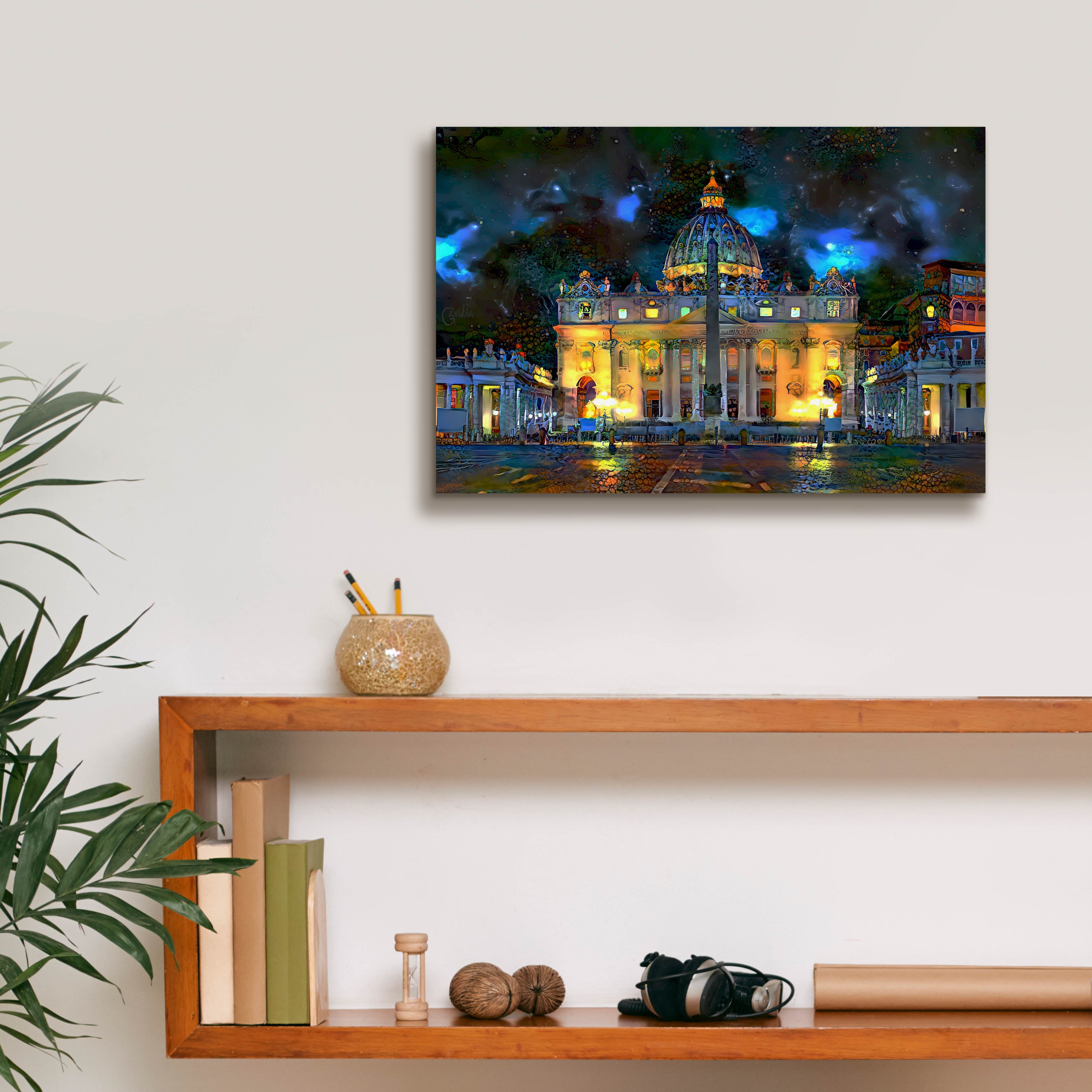 'Vatican City Saint Peter Basilica at night' by Pedro Gavidia, Canvas Wall Art,18 x 12