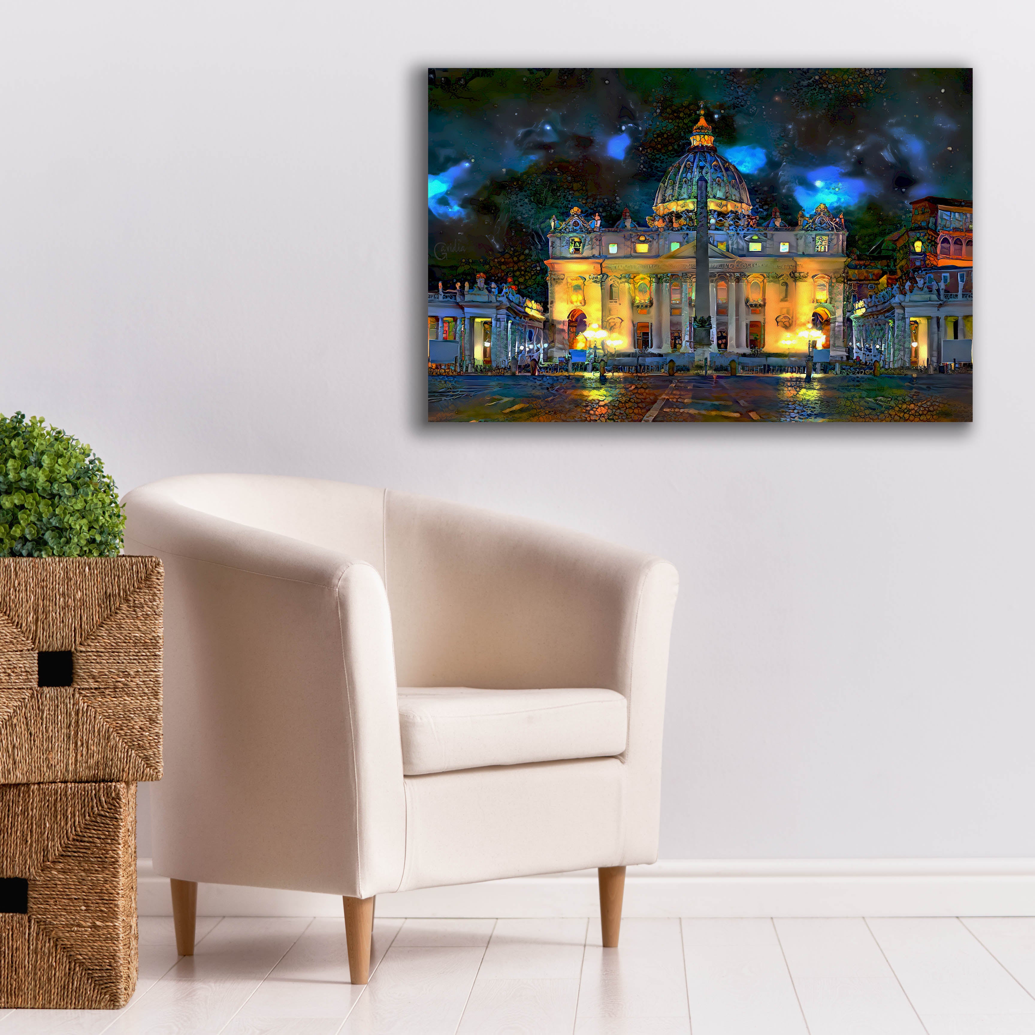 'Vatican City Saint Peter Basilica at night' by Pedro Gavidia, Canvas Wall Art,40 x 26