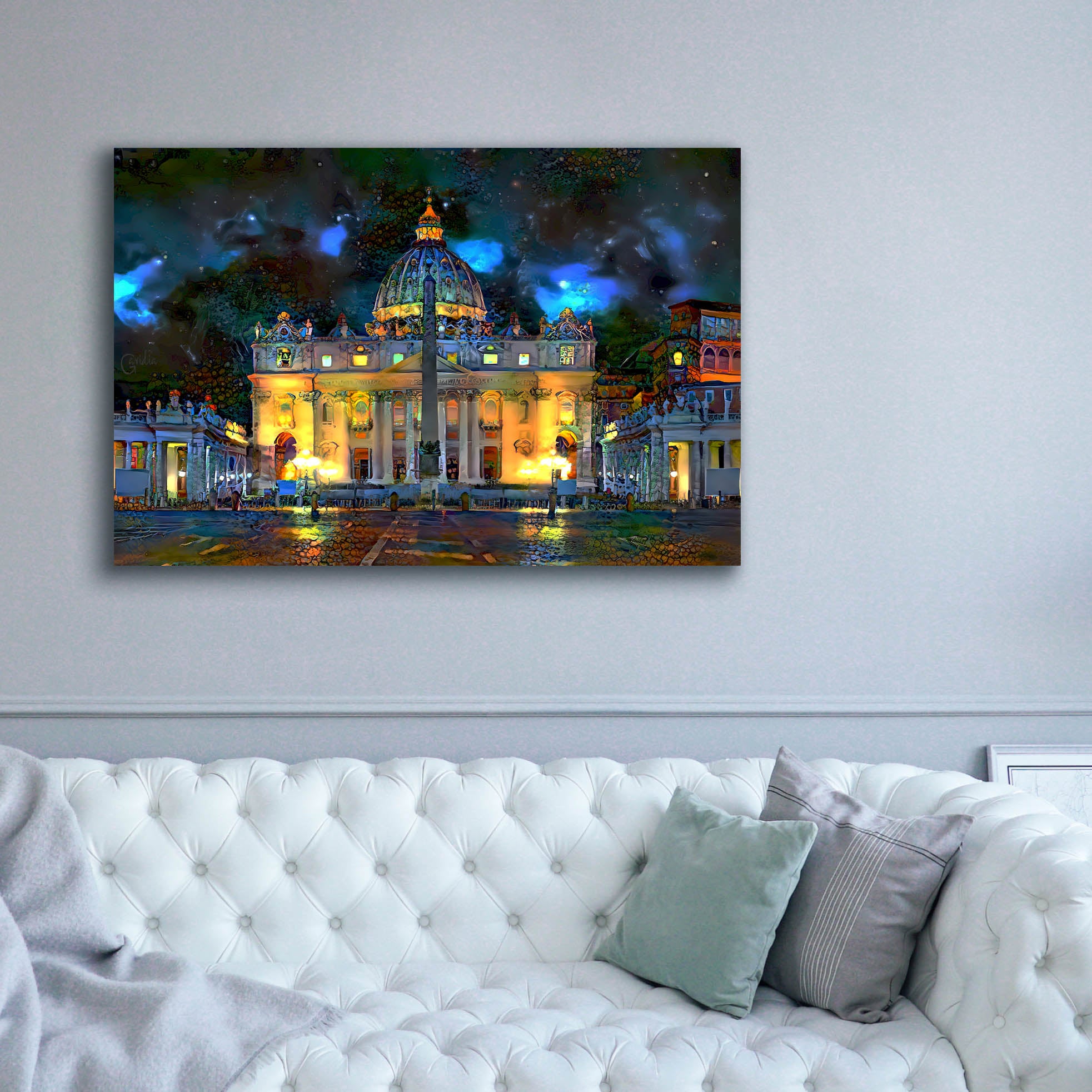 'Vatican City Saint Peter Basilica at night' by Pedro Gavidia, Canvas Wall Art,60 x 40
