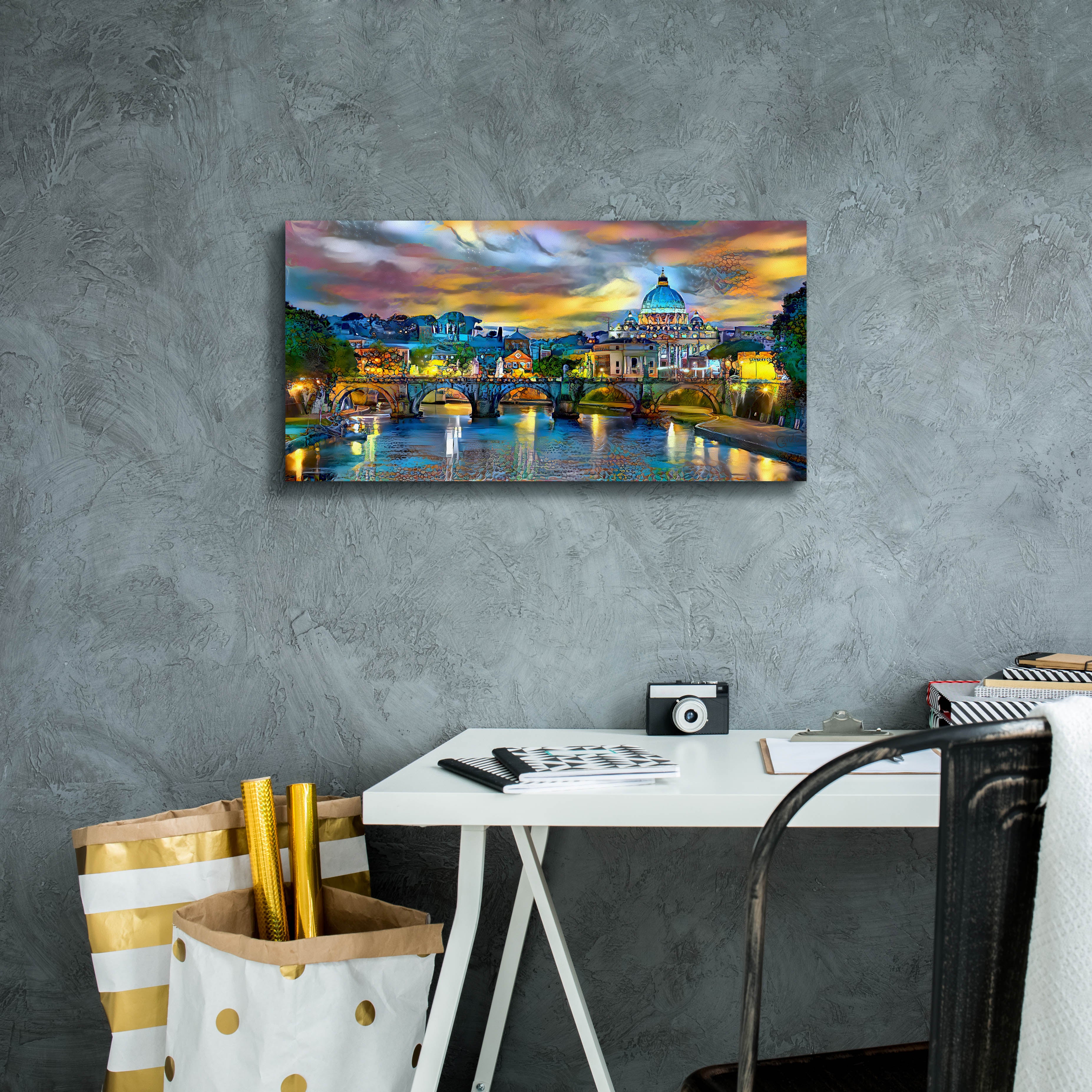 'Vatican City Saint Peter Basilica and bridge by night' by Pedro Gavidia, Canvas Wall Art,24 x 12