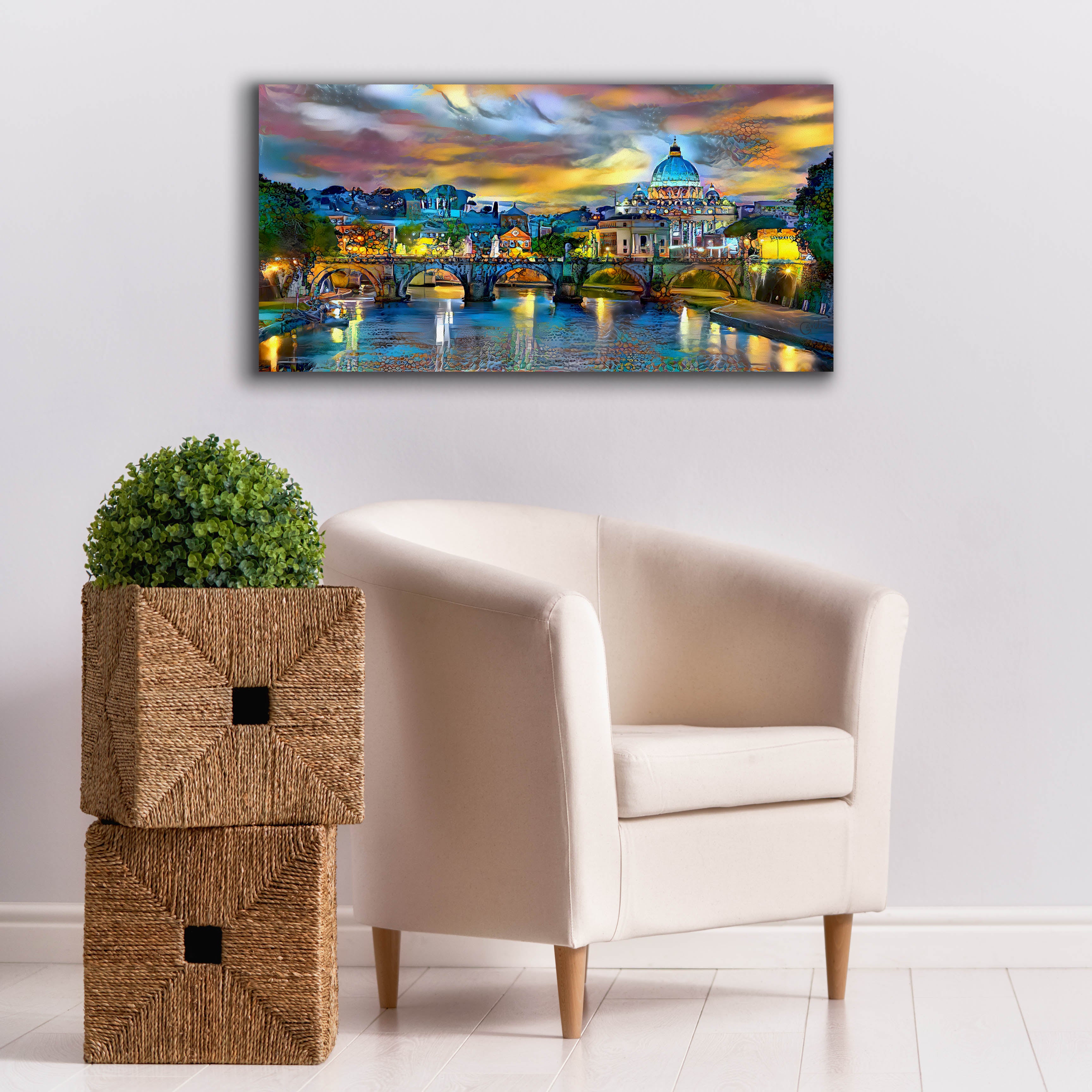 'Vatican City Saint Peter Basilica and bridge by night' by Pedro Gavidia, Canvas Wall Art,40 x 20