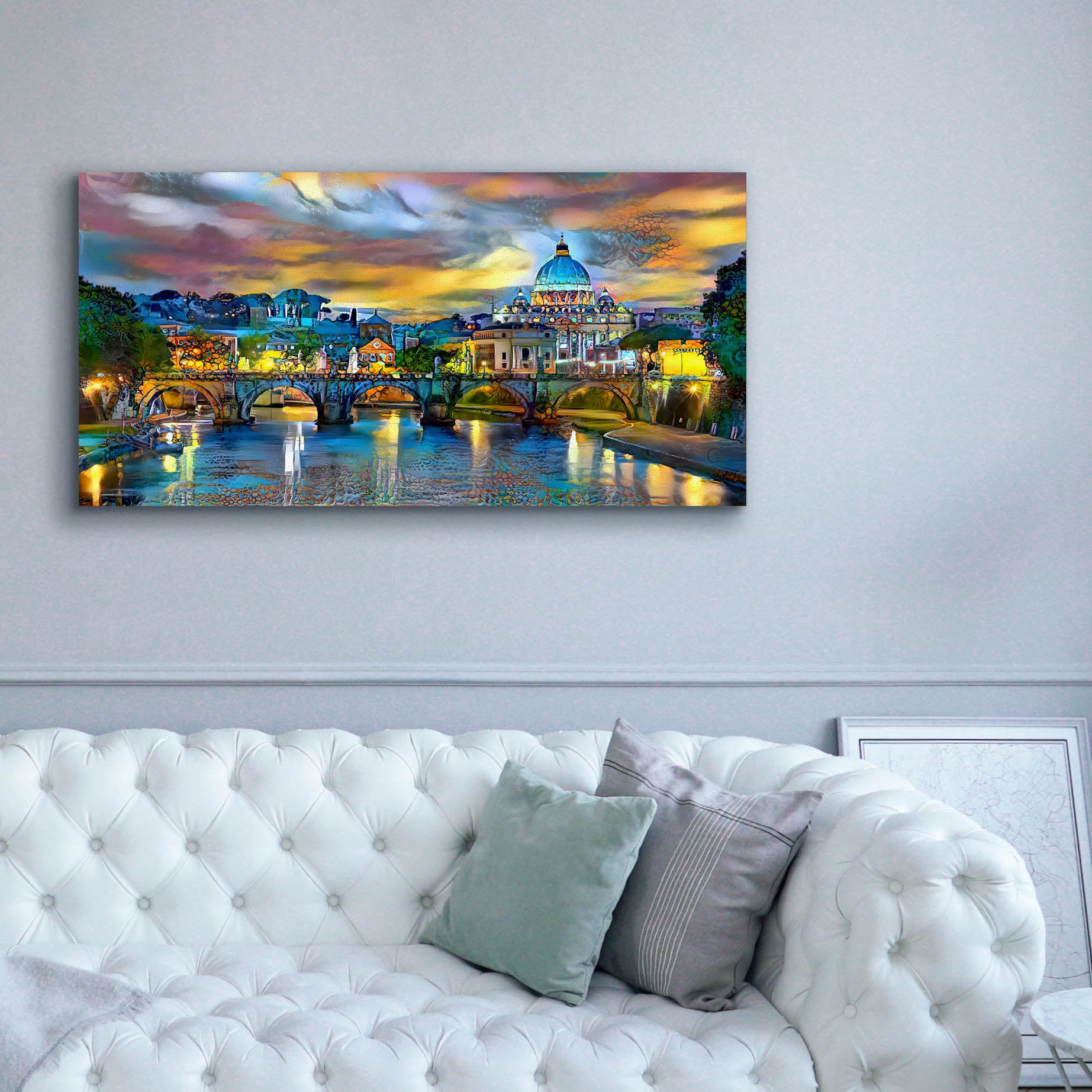 'Vatican City Saint Peter Basilica and bridge by night' by Pedro Gavidia, Canvas Wall Art,60 x 30