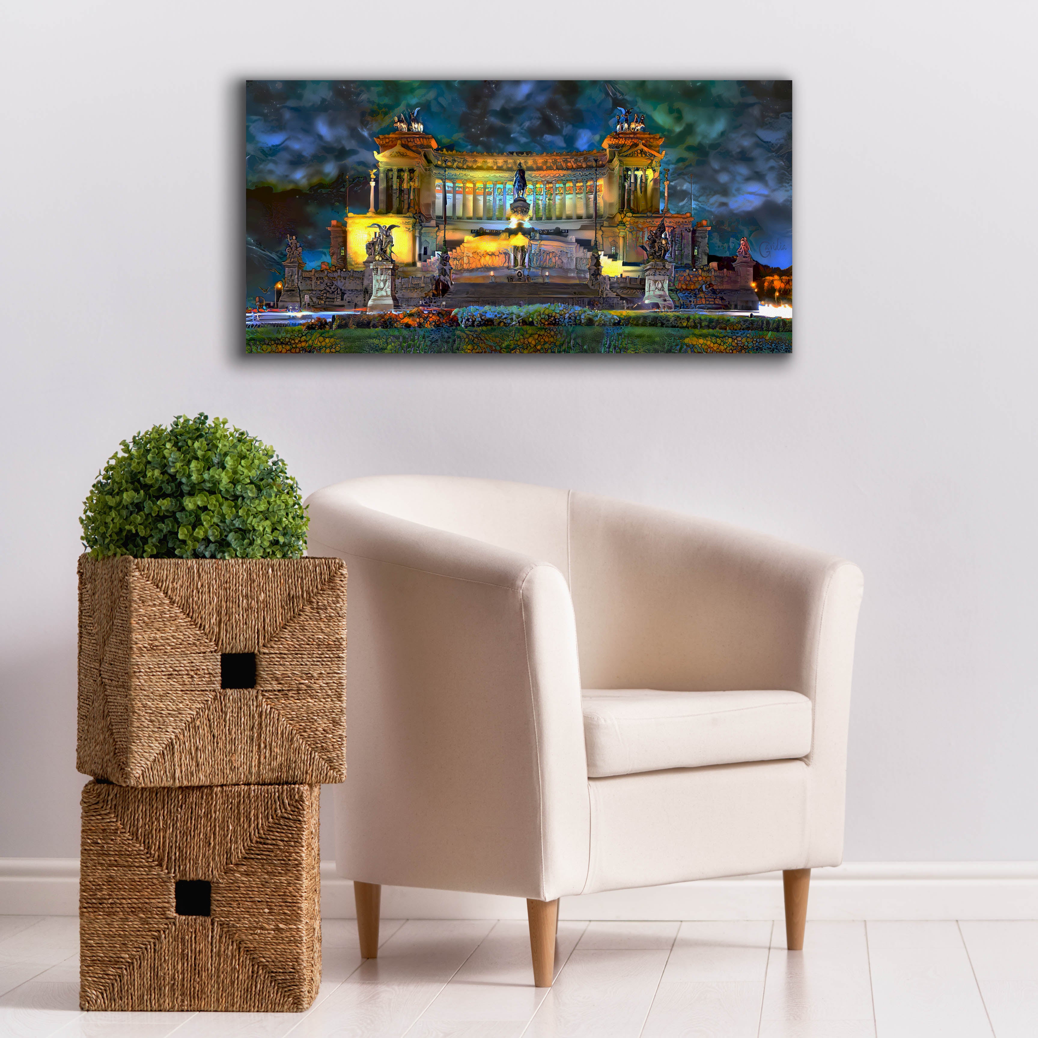 'Rome Italy Victor Emmanuel II National Monument at night' by Pedro Gavidia, Canvas Wall Art,40 x 20