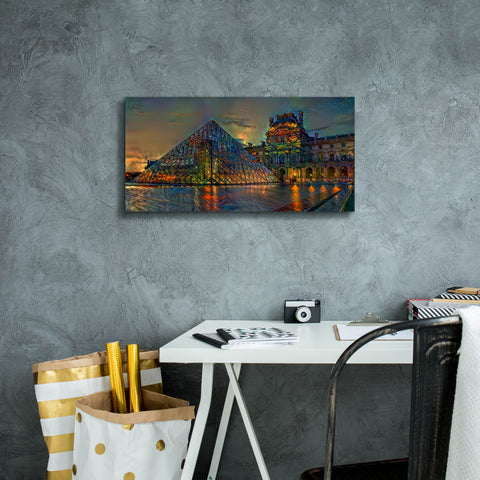 Image of 'Paris France Louvre Museum at dusk' by Pedro Gavidia, Canvas Wall Art,24 x 12