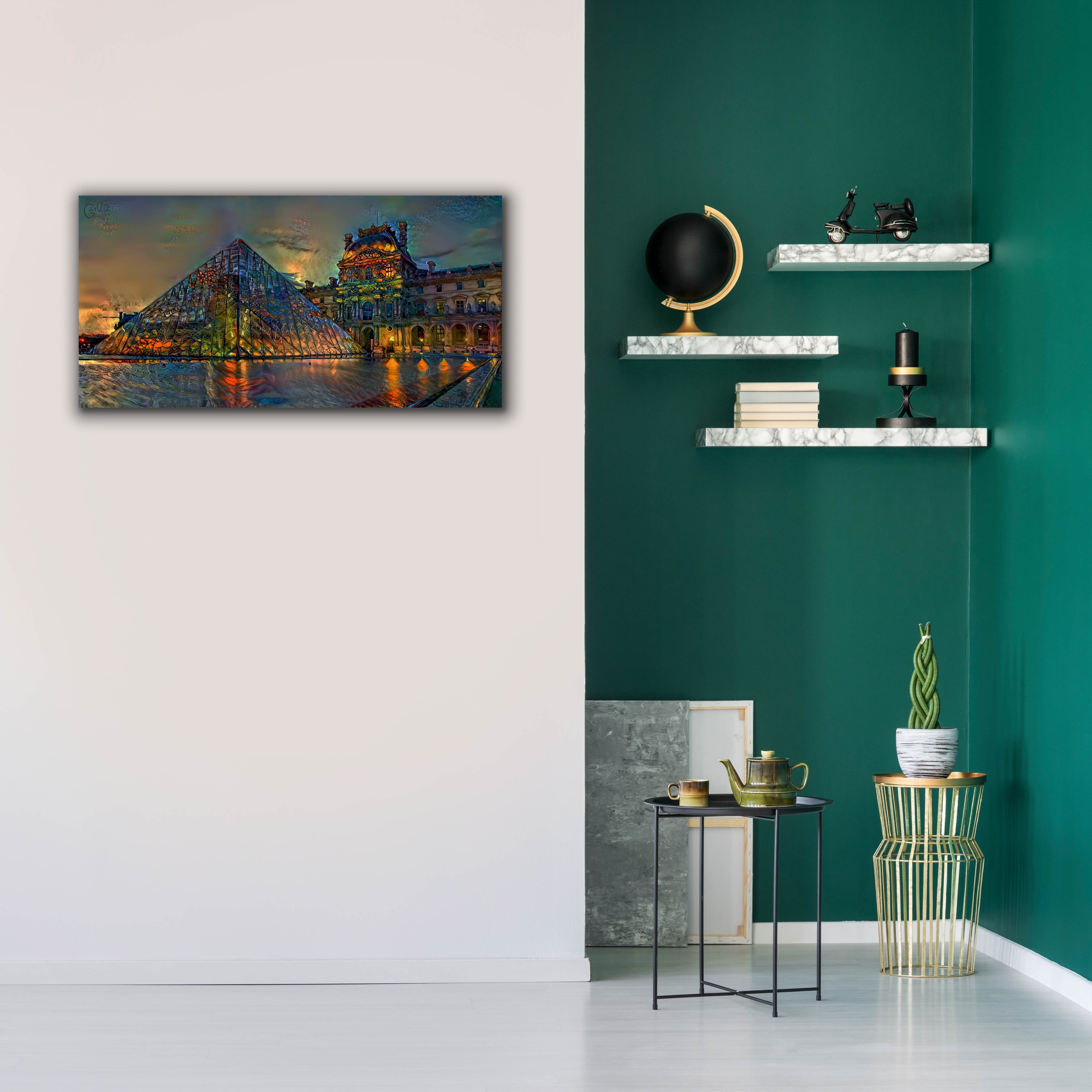 'Paris France Louvre Museum at dusk' by Pedro Gavidia, Canvas Wall Art,40 x 20
